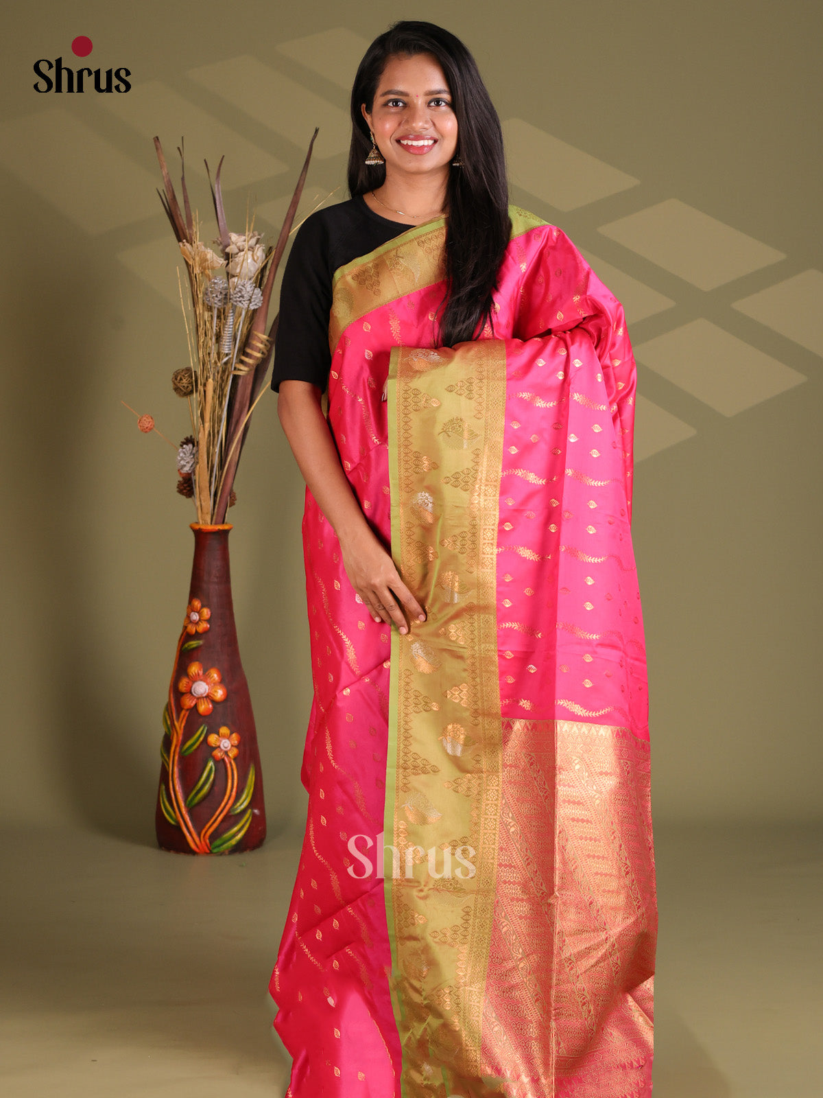 Pink & Green - Semi Softsilk Saree