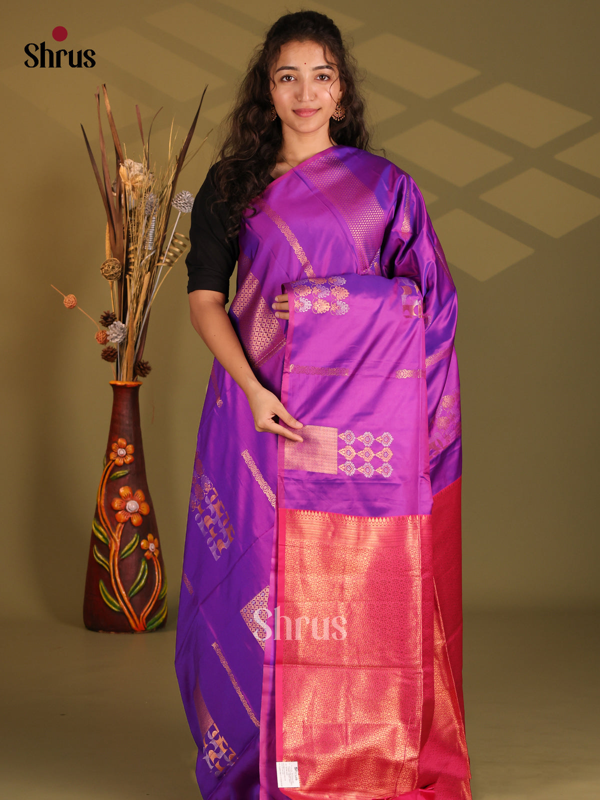 Violet & Pink- Semi Softsilk Saree - Shop on Shrus.com