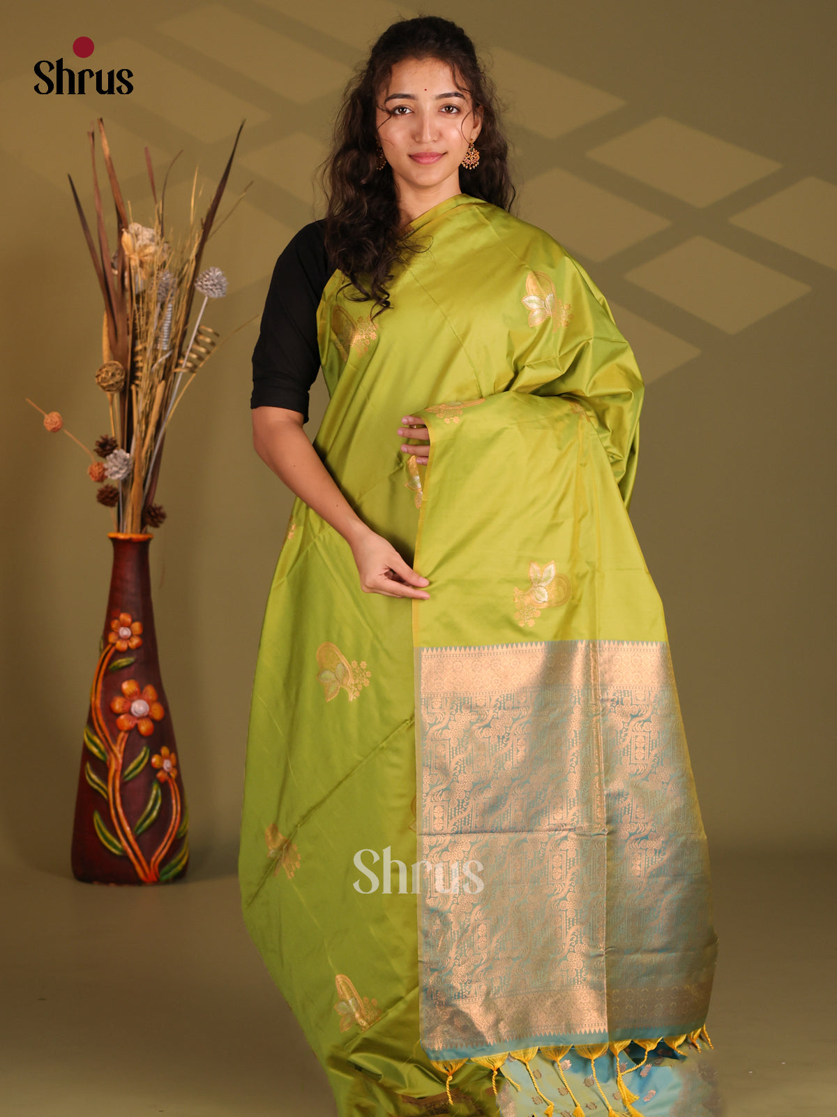 Light Green & Green- Semi Softsilk Saree - Shop on Shrus.com