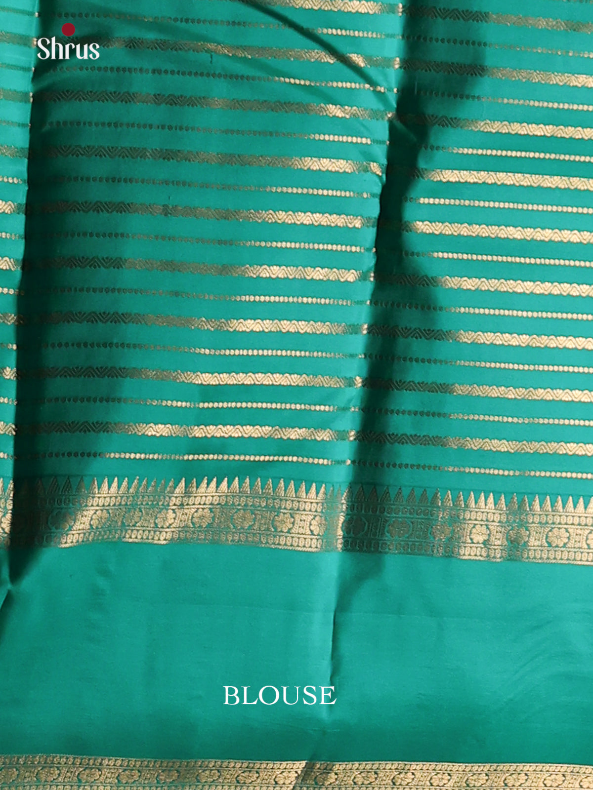 Pink and Green Kanchipuram silk (HR) Saree with zari stripes - Shop on Shrus.com