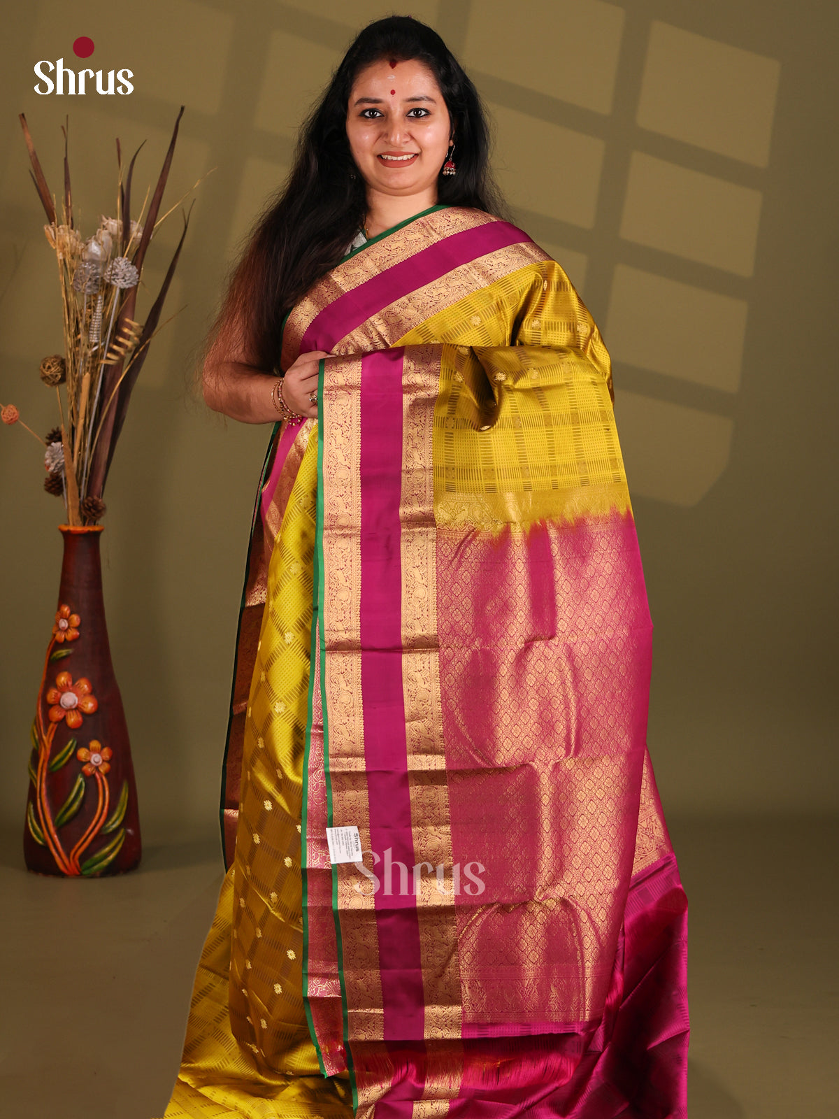 Mehandi Green and purple Kanchipuram silk (HR) Saree with rettaipet zari border