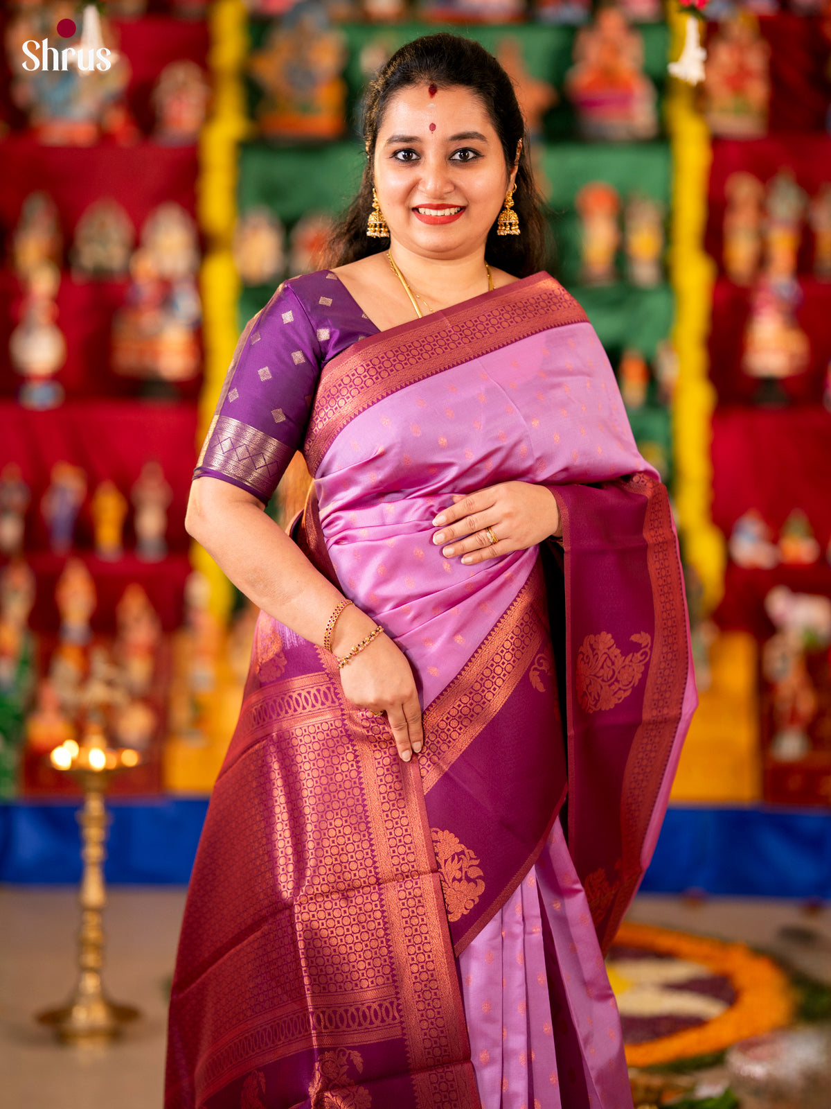 Lavender & Purple - Semi Softsilk Saree