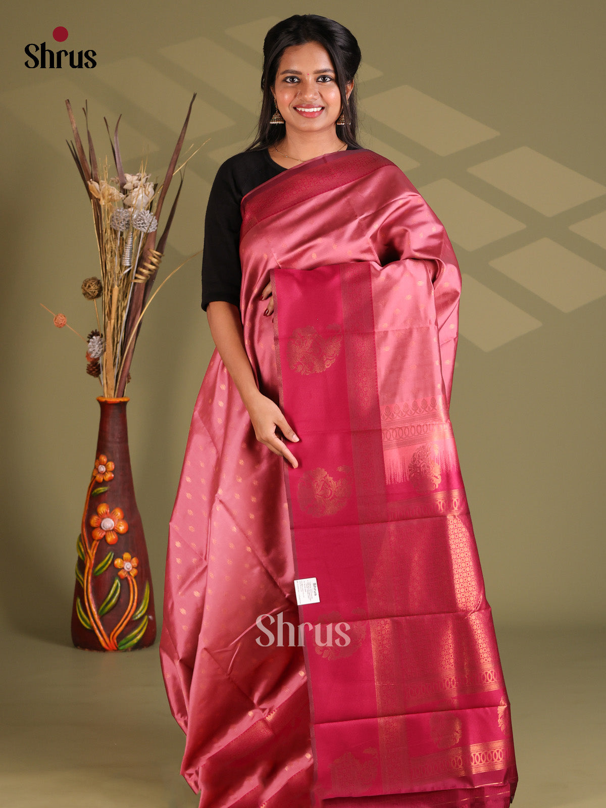 Pink & Maroon - Semi Softsilk Saree