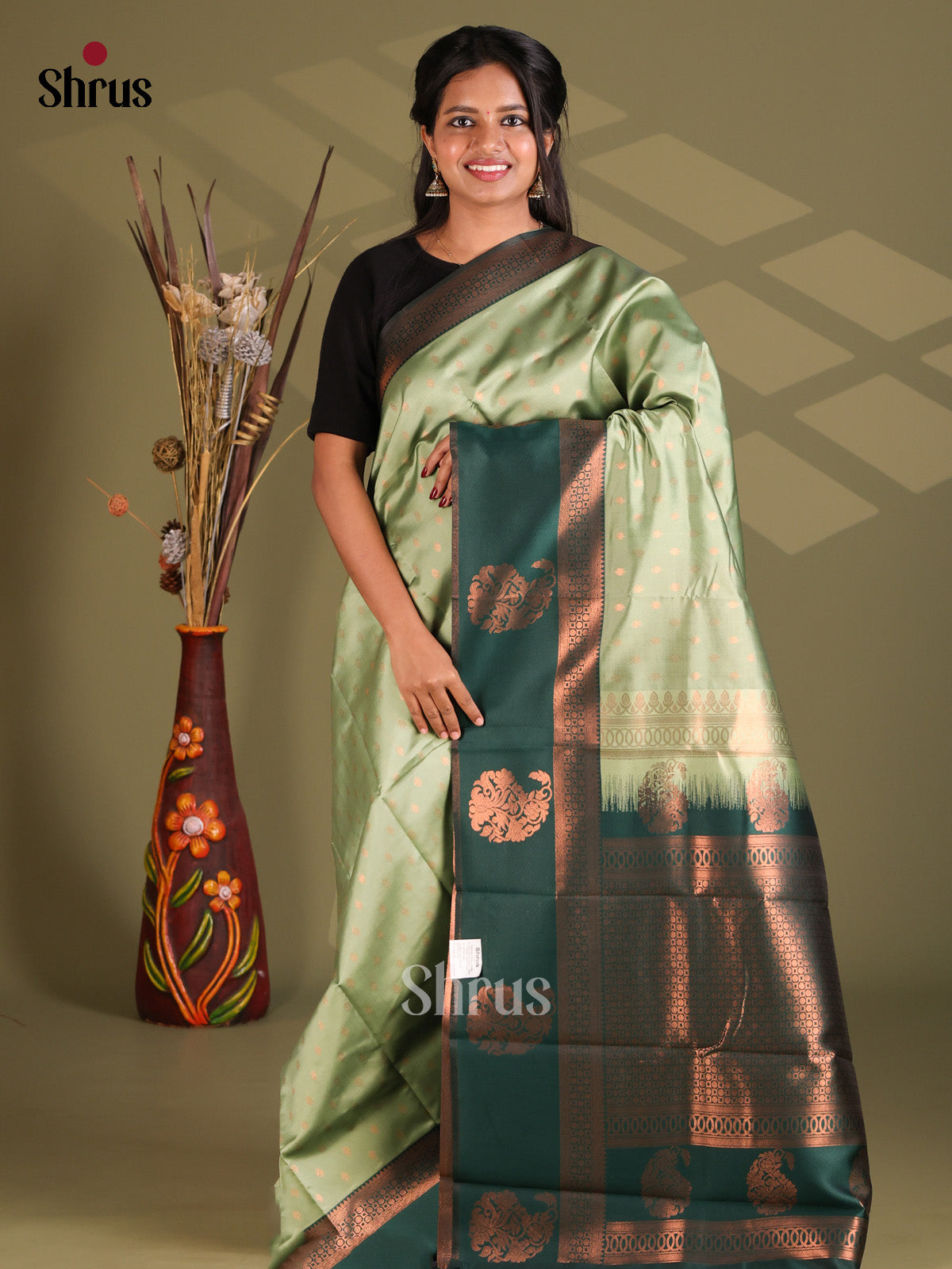 Pista Green & Green- Semi Softsilk Saree - Shop on Shrus.com