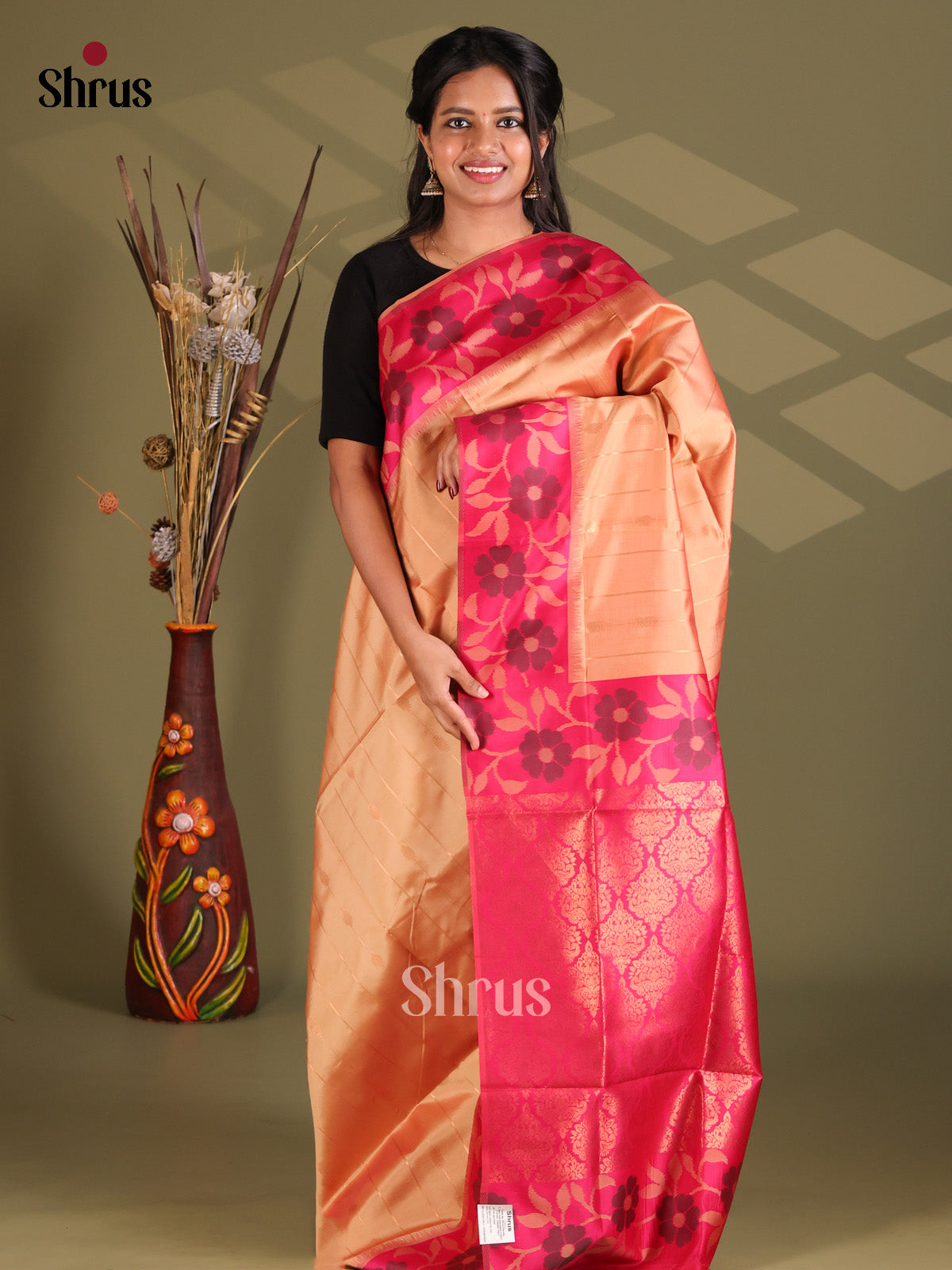 Peach & Pink - Semi Softsilk Saree