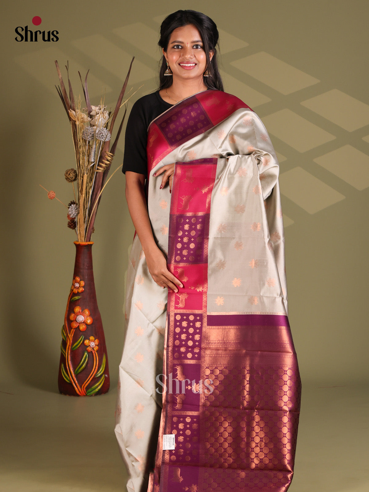 Grey & Violet - Semi Softsilk Saree