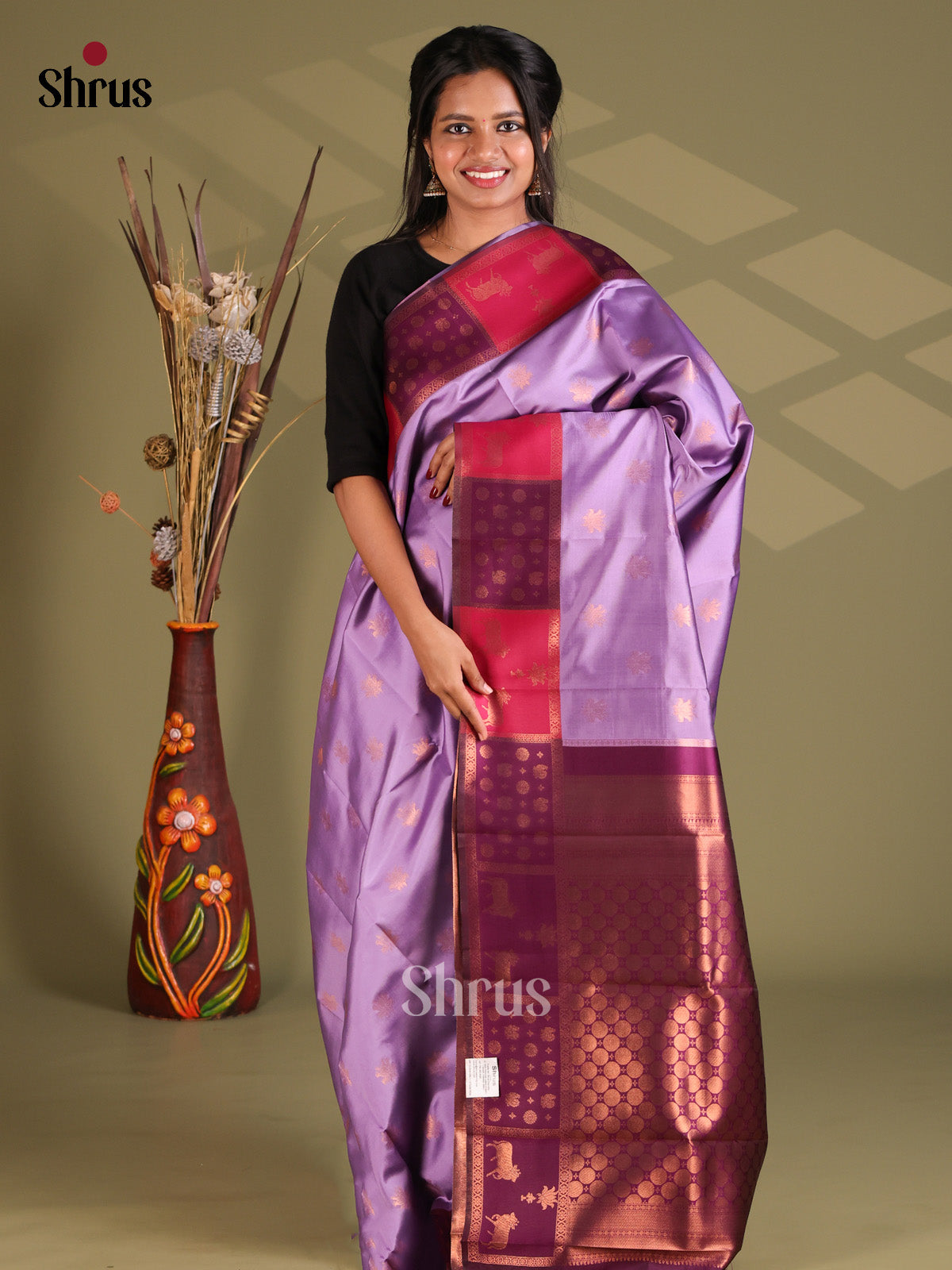 Lavender & Violet - Semi Softsilk Saree - Shop on Shrus.com