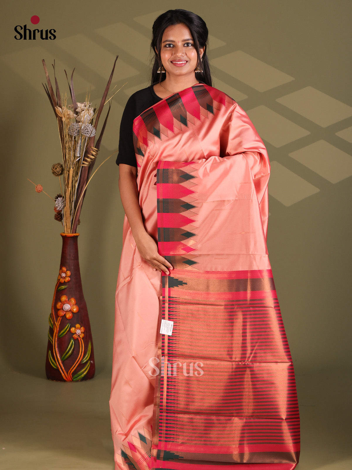 Dusty Pink & Green - Semi Softsilk Saree
