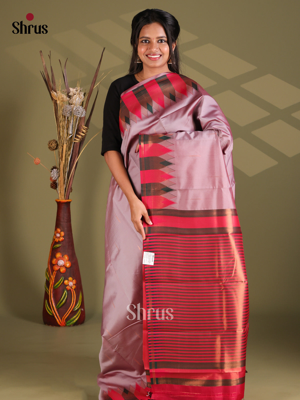 Lavender & Maroon - Semi Softsilk Saree - Shop on Shrus.com