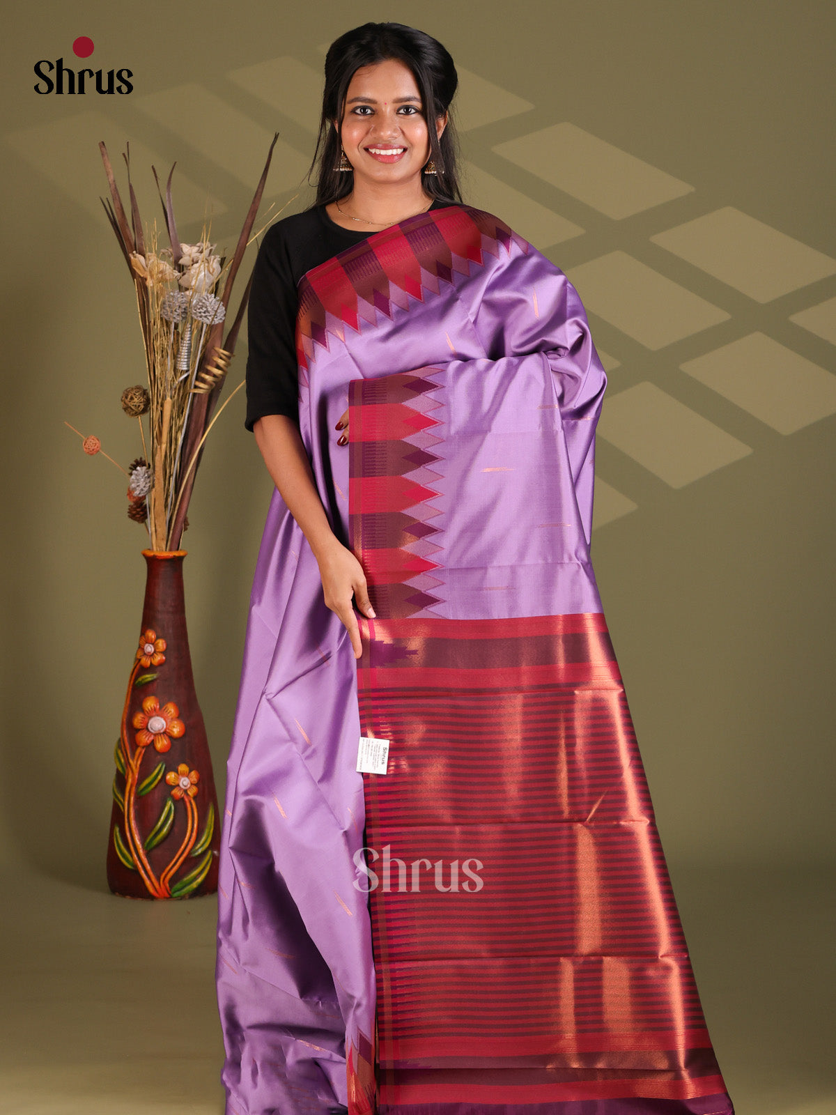 Lavender & Maroon - Semi Softsilk Saree - Shop on Shrus.com