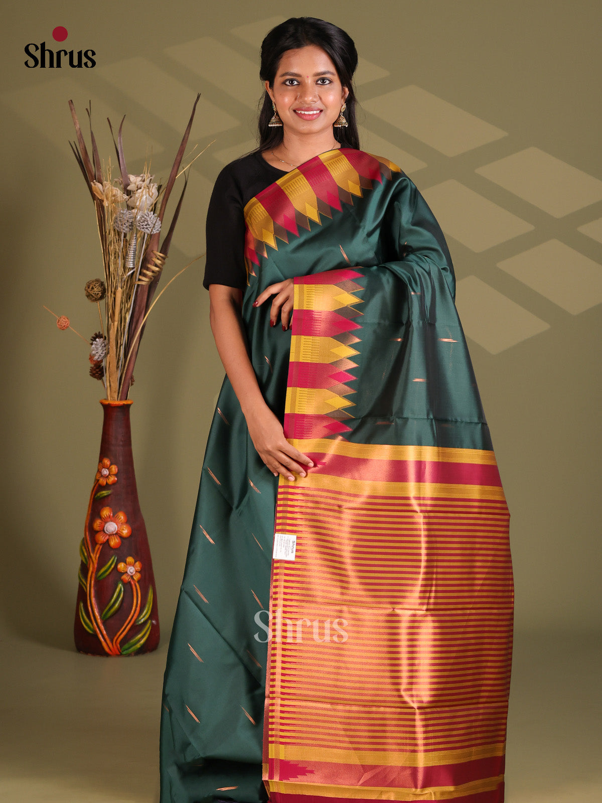 Dark Green & Maroon - Semi Softsilk Saree