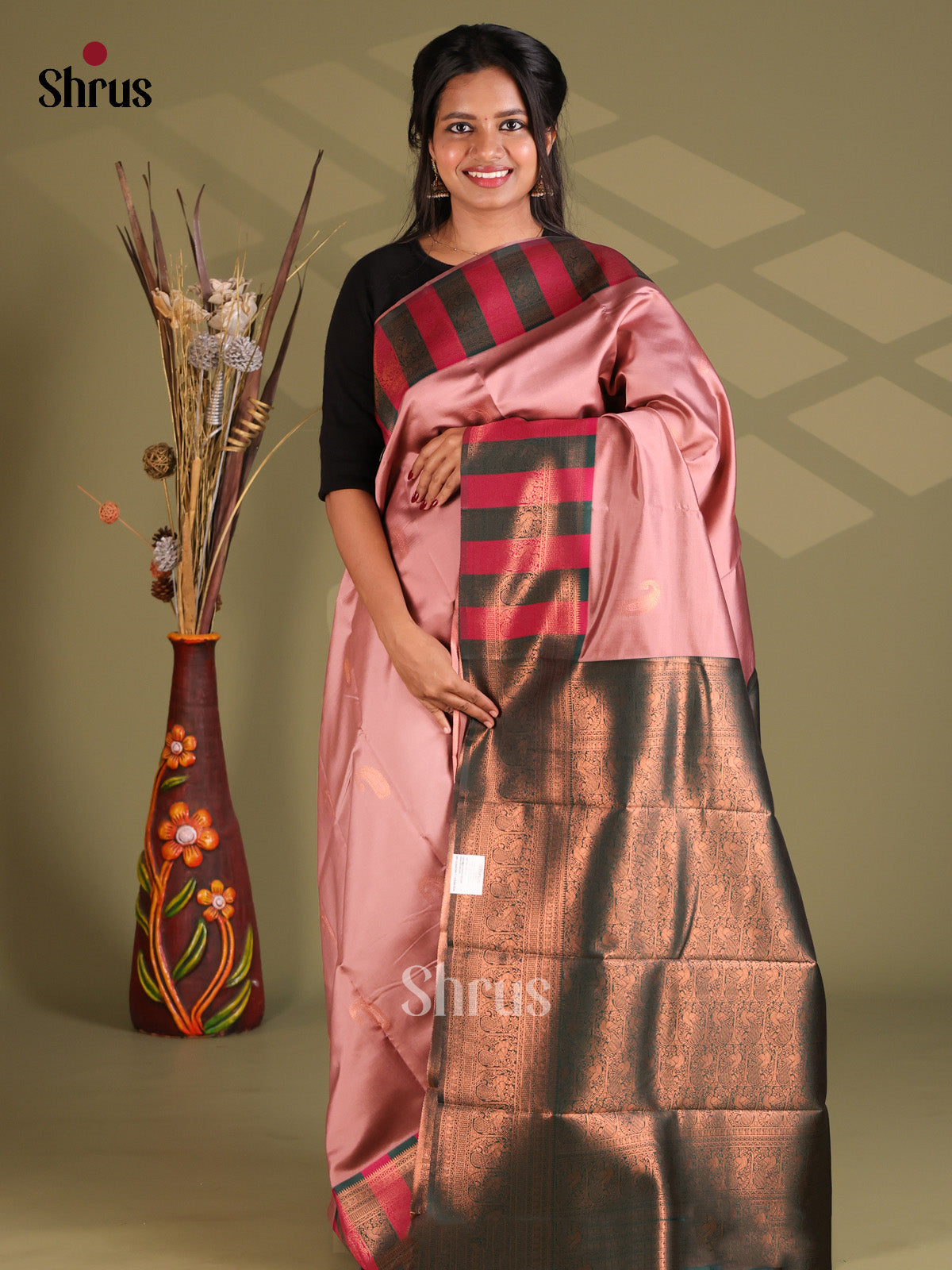Lavender & Green - Semi Softsilk Saree - Shop on Shrus.com