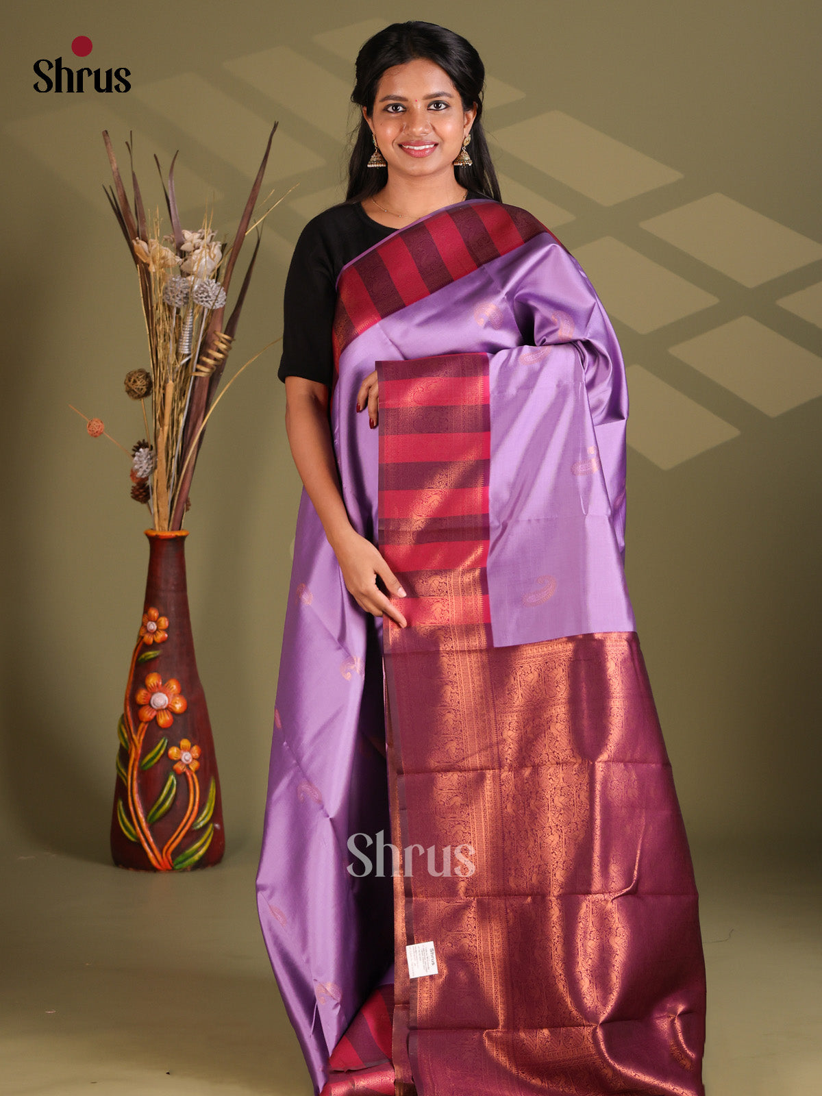 Lavender & Purple - Semi Softsilk Saree - Shop on Shrus.com