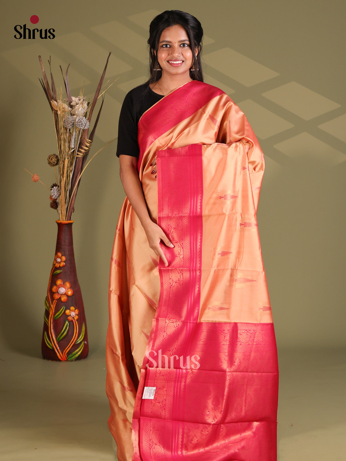 Peach & Pink- Semi Softsilk Saree - Shop on Shrus.com
