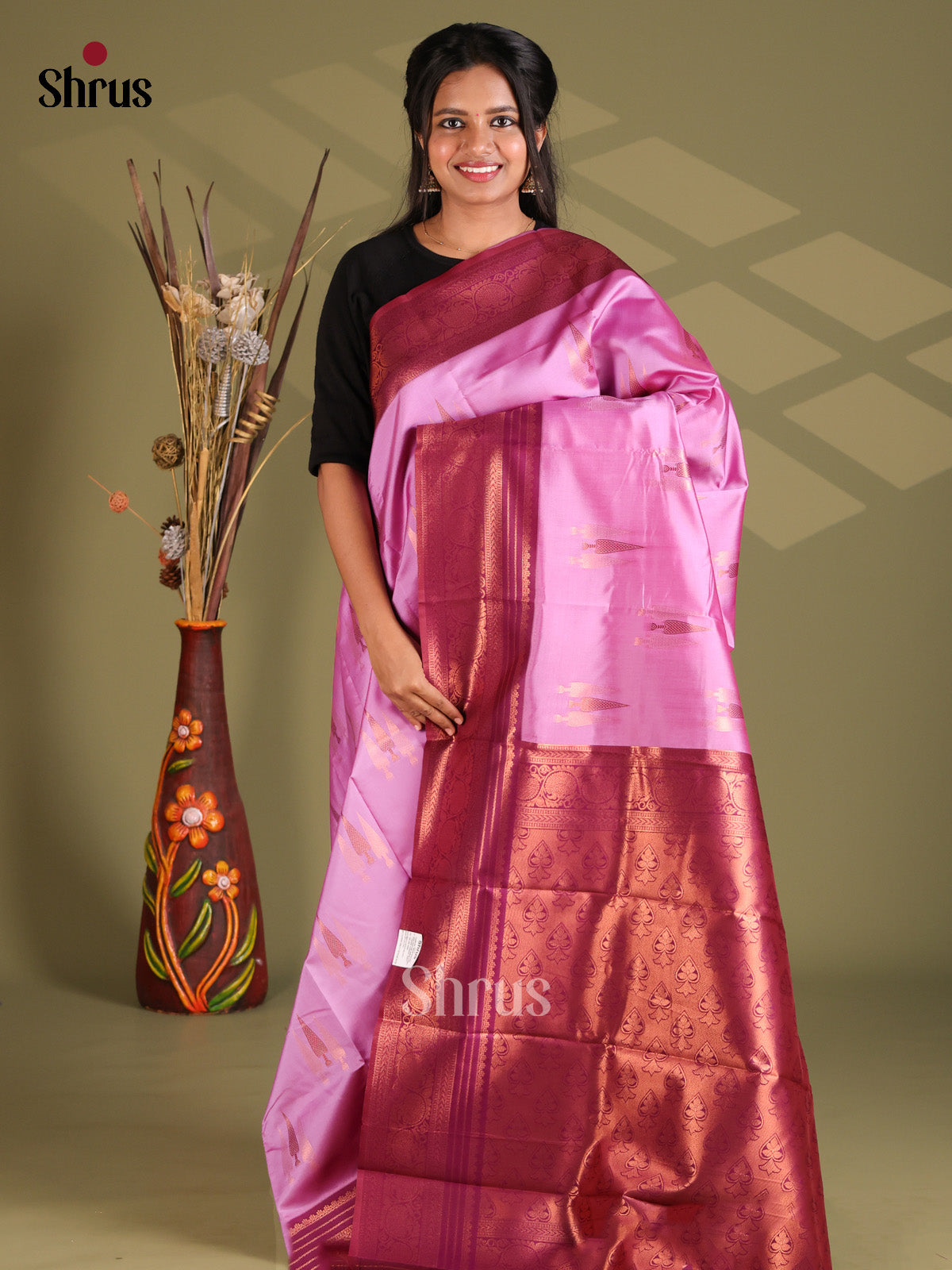 Lilac & Maroon - Semi Softsilk Saree - Shop on Shrus.com