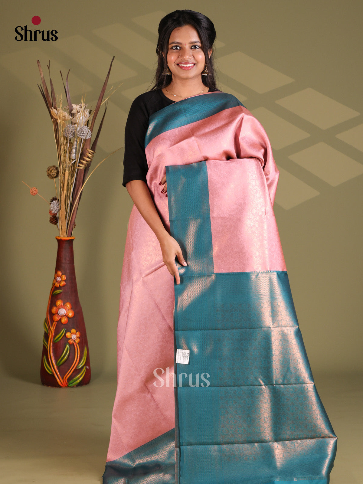Pink & Blue - Semi Softsilk Saree - Shop on Shrus.com