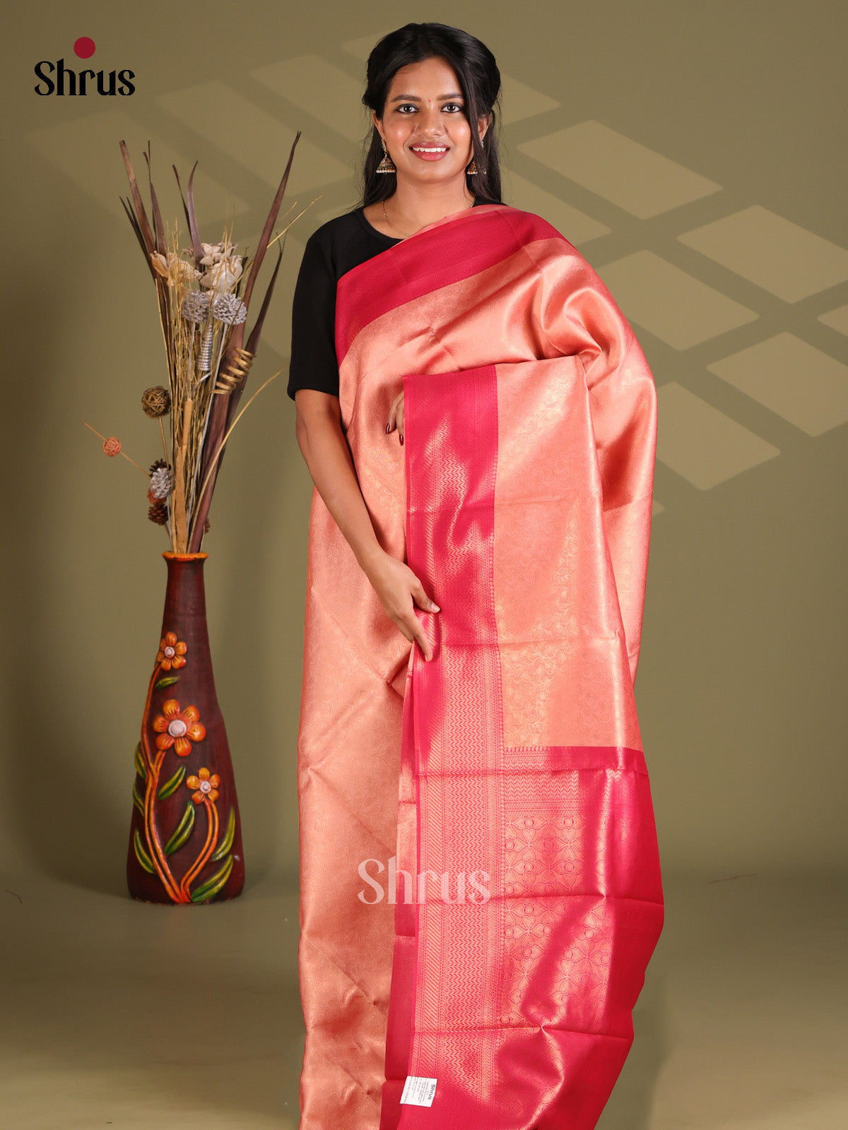 Peach & Pink- Semi Softsilk Saree - Shop on Shrus.com
