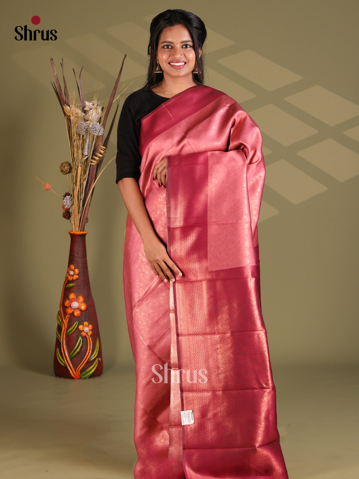 Pink & Maroon- Semi Softsilk Saree - Shop on Shrus.com