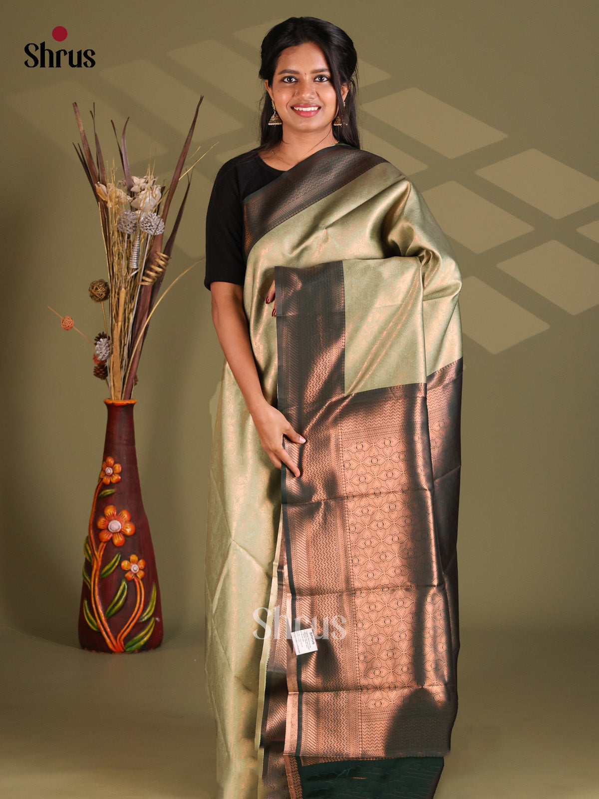 Elachi Green & Green - Semi Softsilk Saree - Shop on Shrus.com
