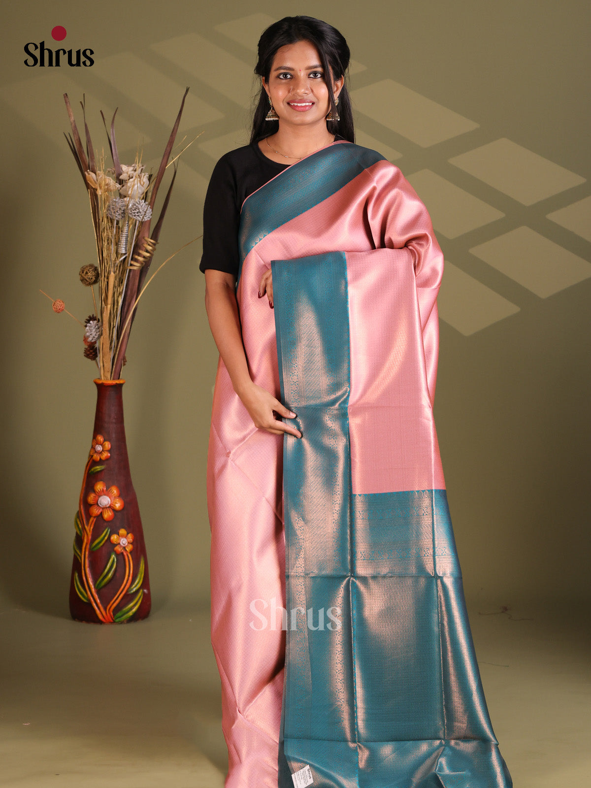 Pink & Blue - Semi Softsilk Saree - Shop on Shrus.com