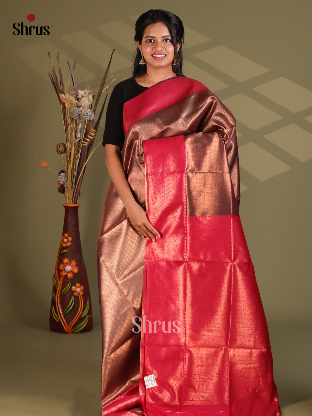 Brown & Maroon - Semi Softsilk Saree