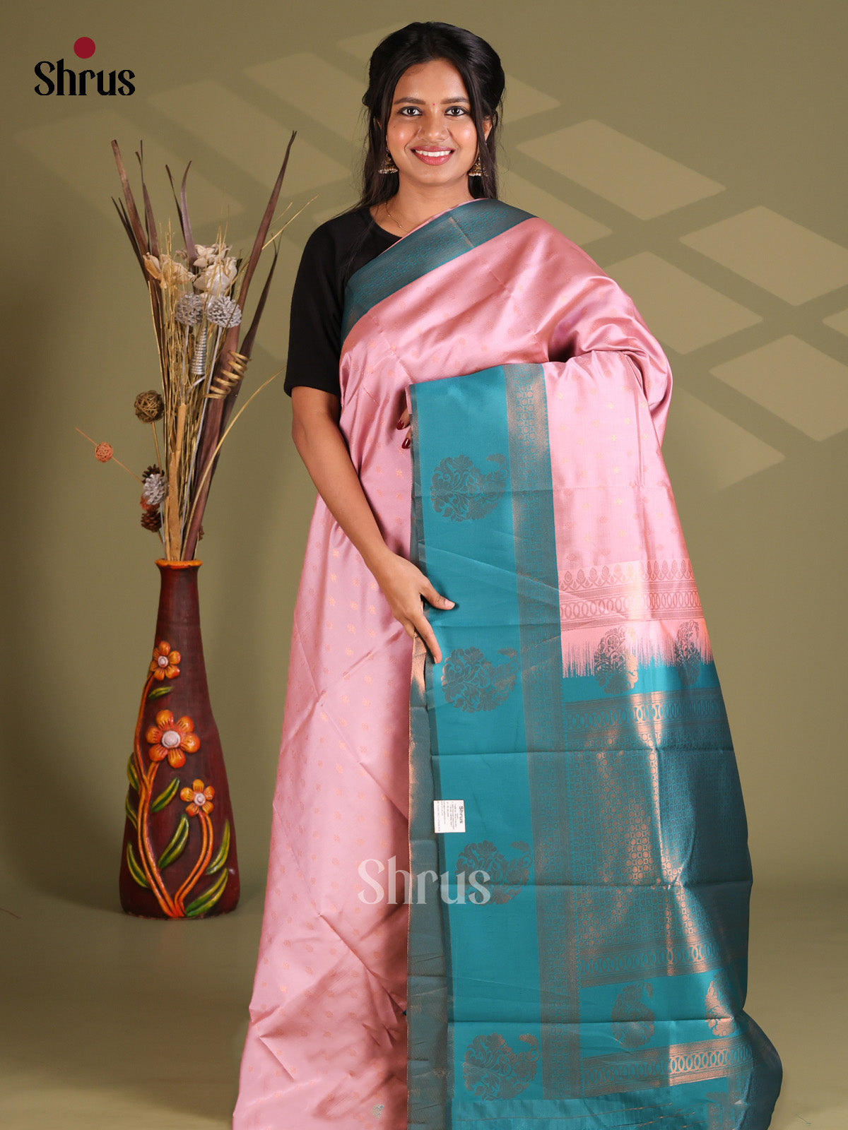 Pink & Blue - Semi Softsilk Saree - Shop on Shrus.com
