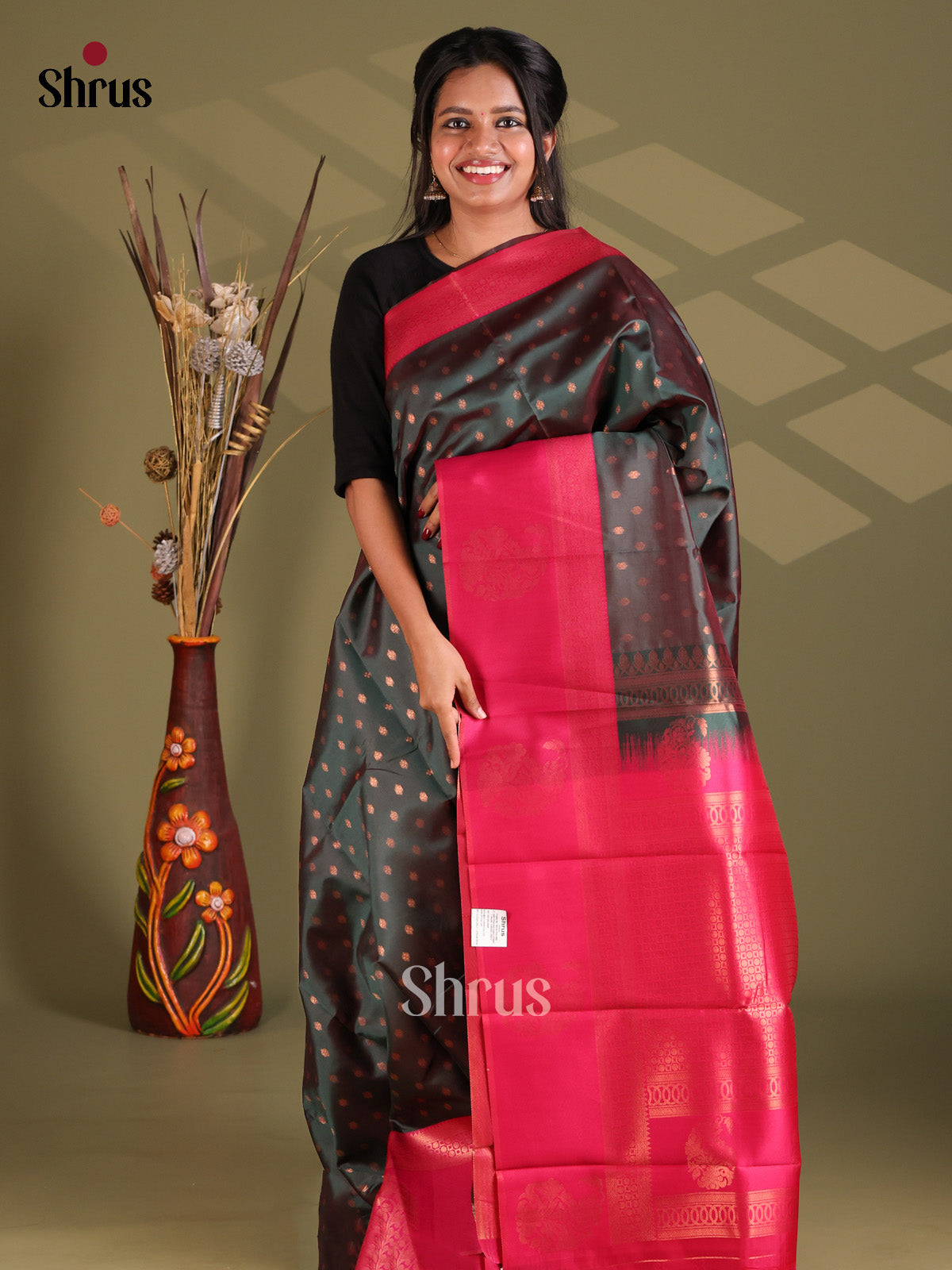Dark Green & Maroon - Semi Softsilk Saree