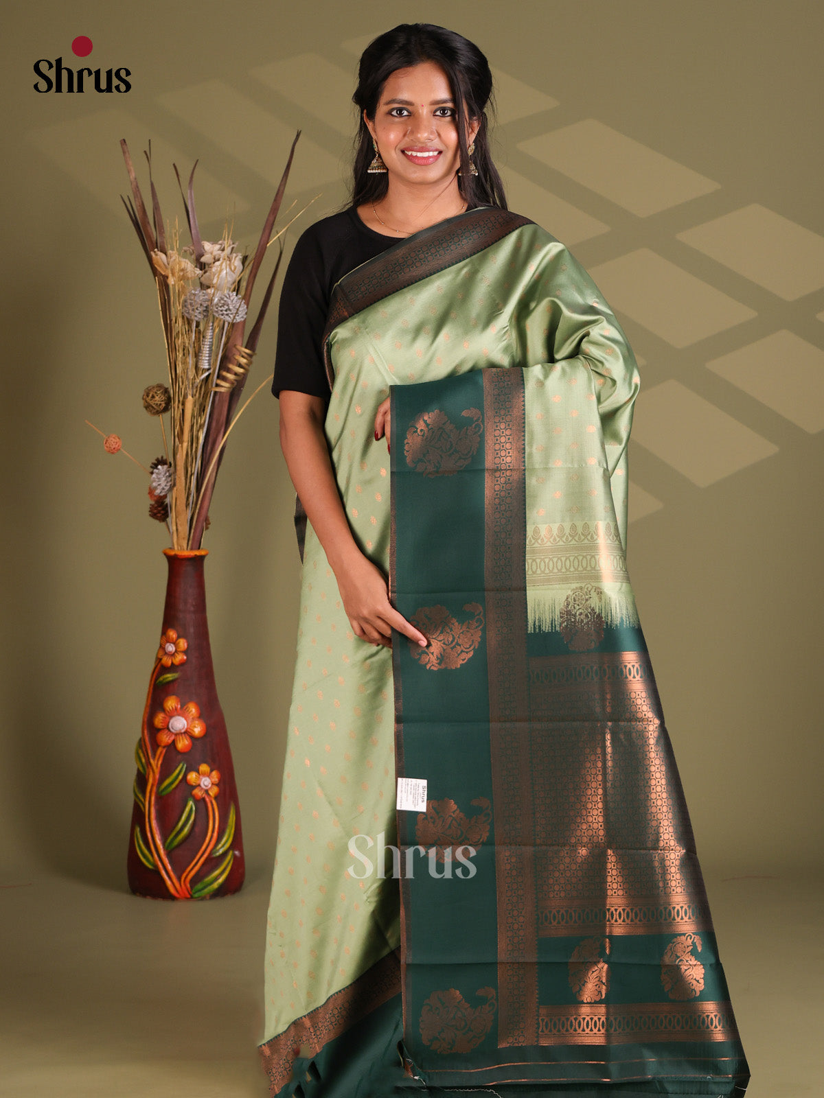 Pista Green & Green- Semi Softsilk Saree - Shop on Shrus.com