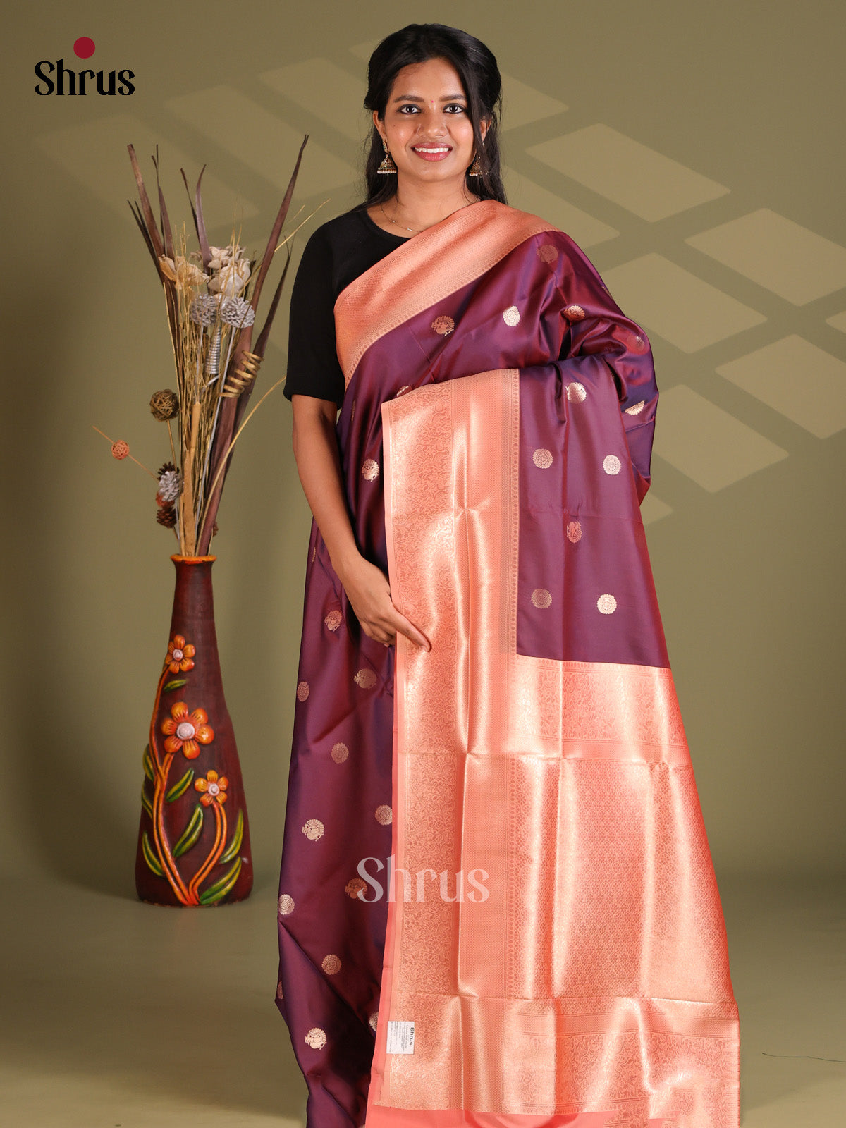 Purple & Dusty Pink - Semi Softsilk Saree - Shop on Shrus.com