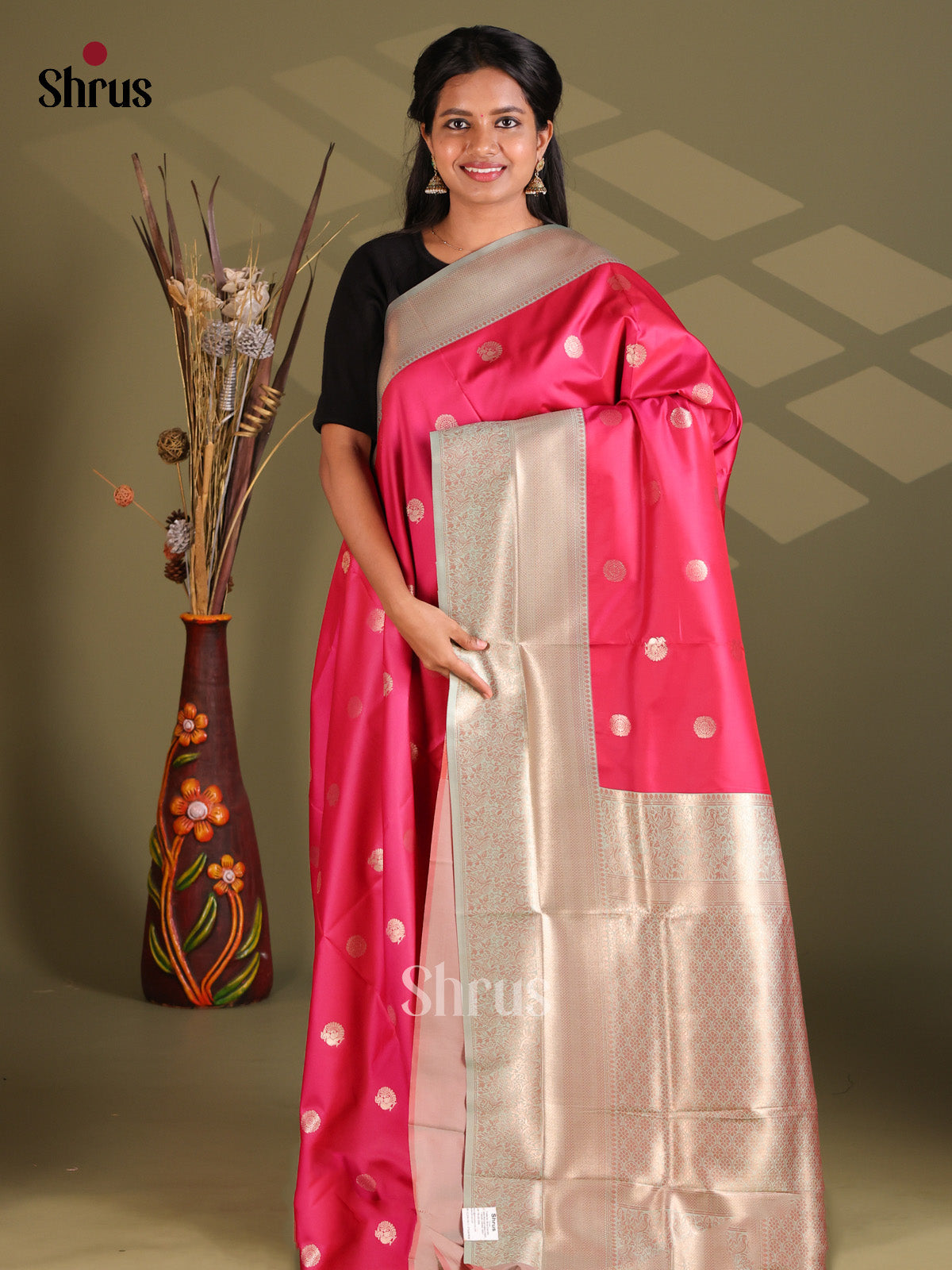 Red & Grey - Semi Softsilk Saree - Shop on Shrus.com