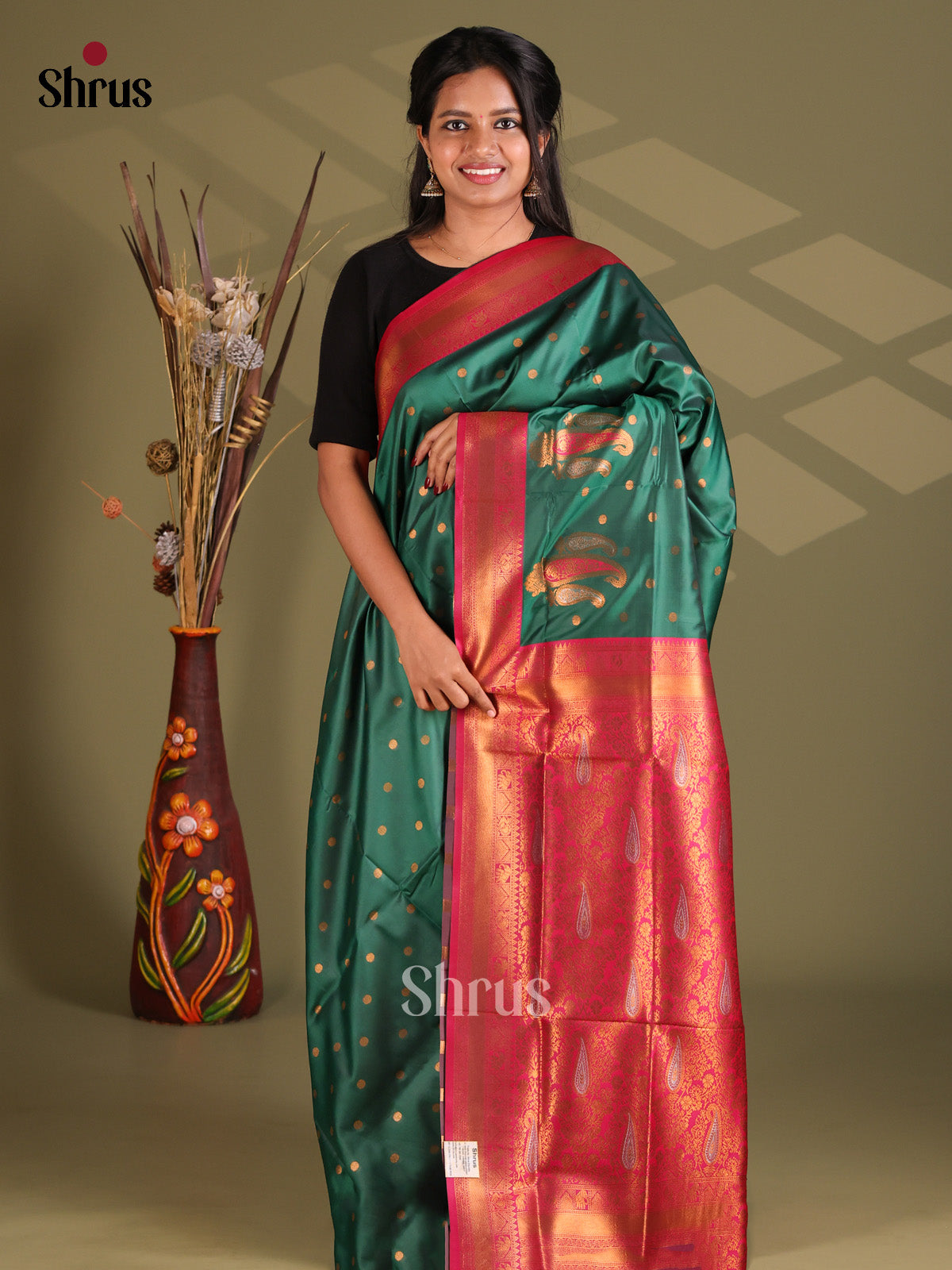 Green & Maroon - Semi Softsilk Saree - Shop on Shrus.com