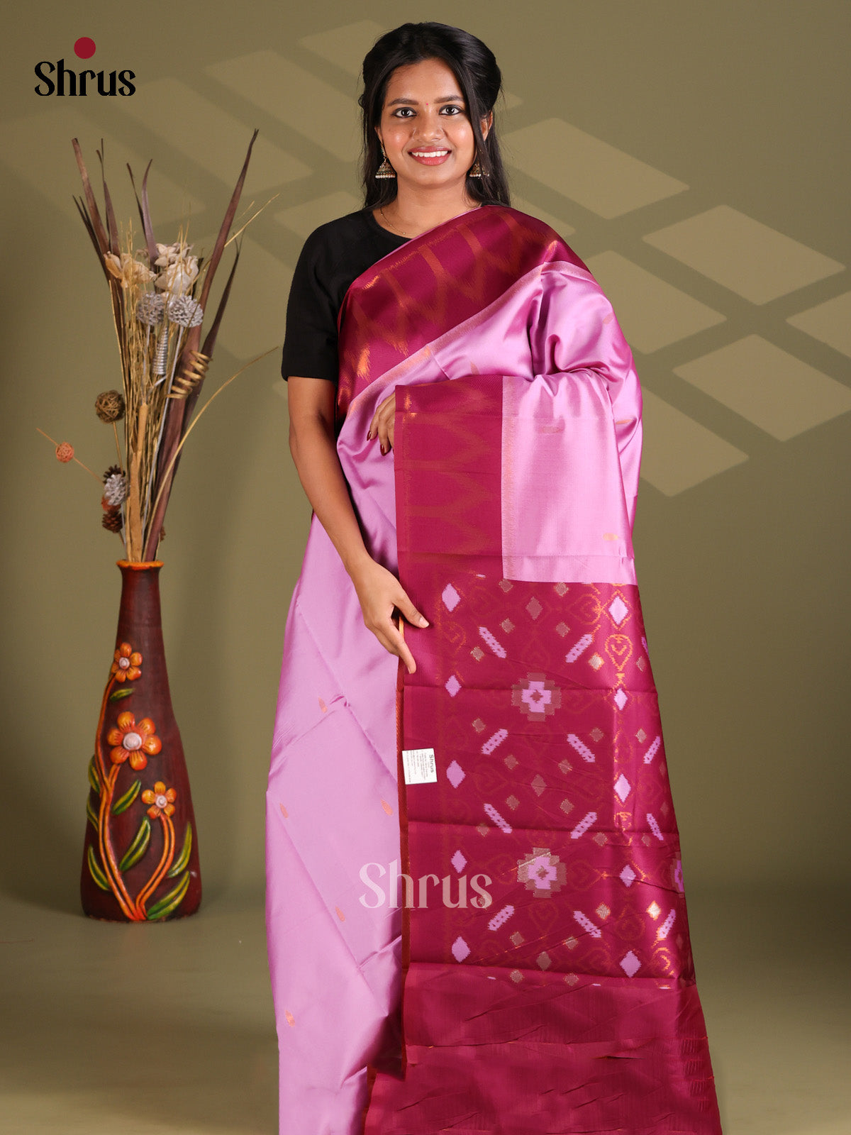 Lavender & Maroon - Semi Softsilk Saree - Shop on Shrus.com