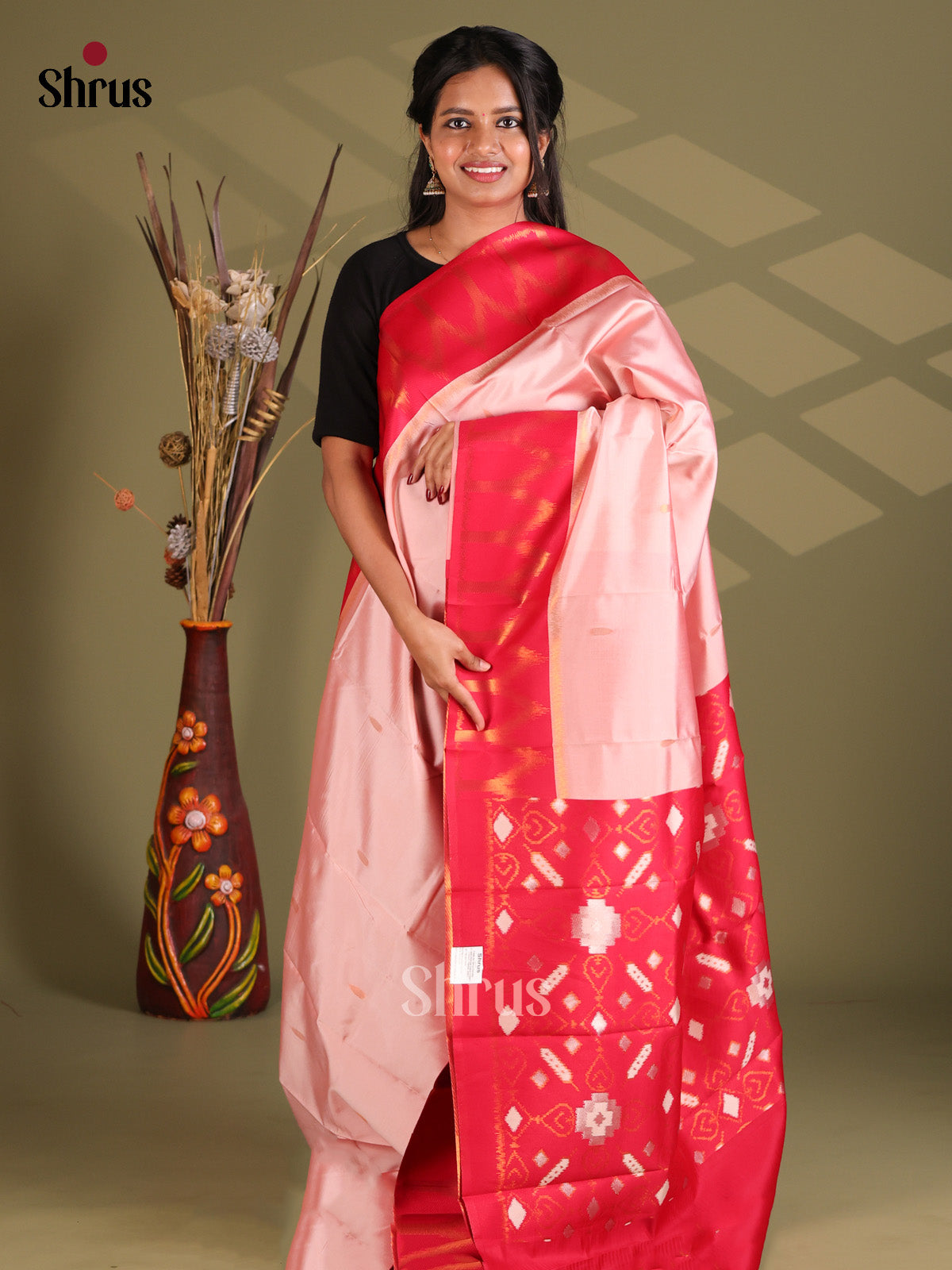 Pink & Red - Semi Softsilk Saree - Shop on Shrus.com
