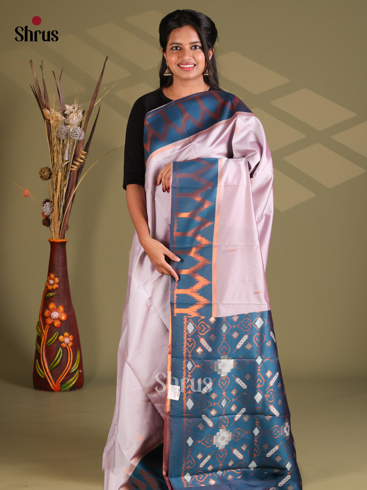 Mild Lavender & Blue- Semi Softsilk Saree - Shop on Shrus.com