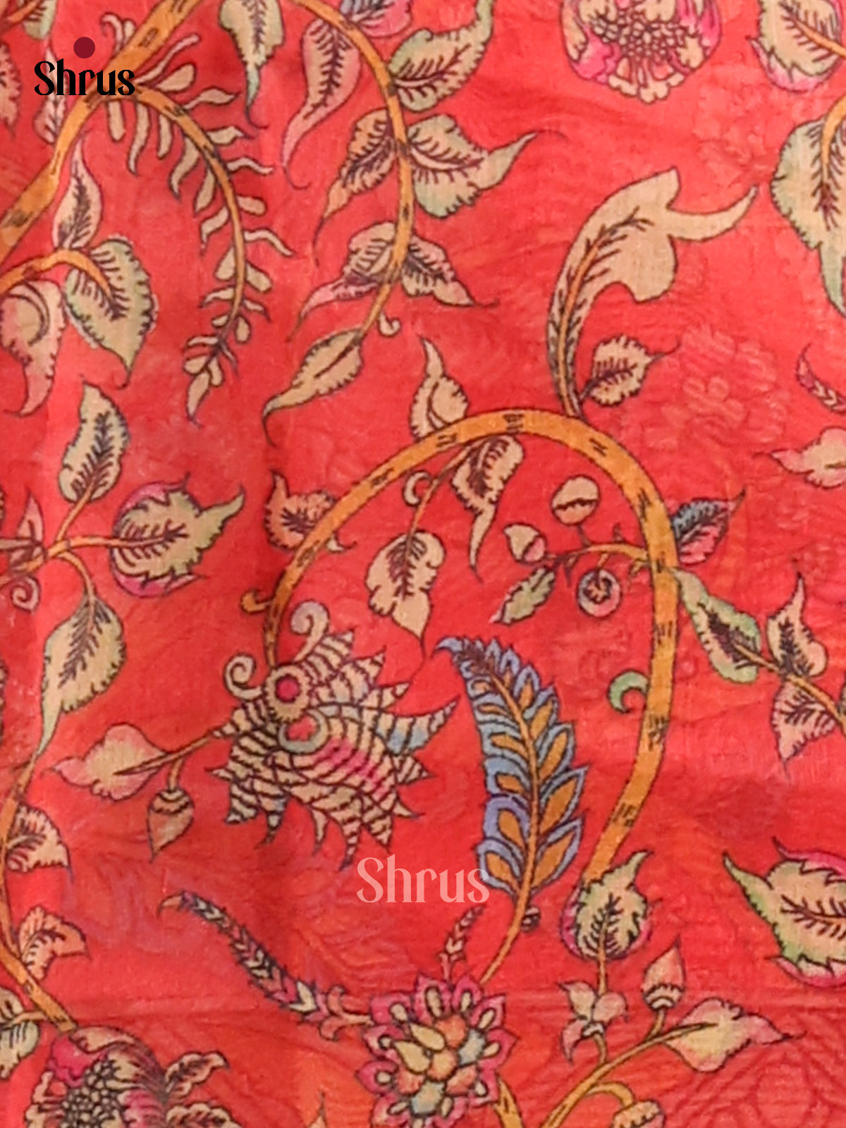 Blue & Red - Semi Maheshwari Print Saree