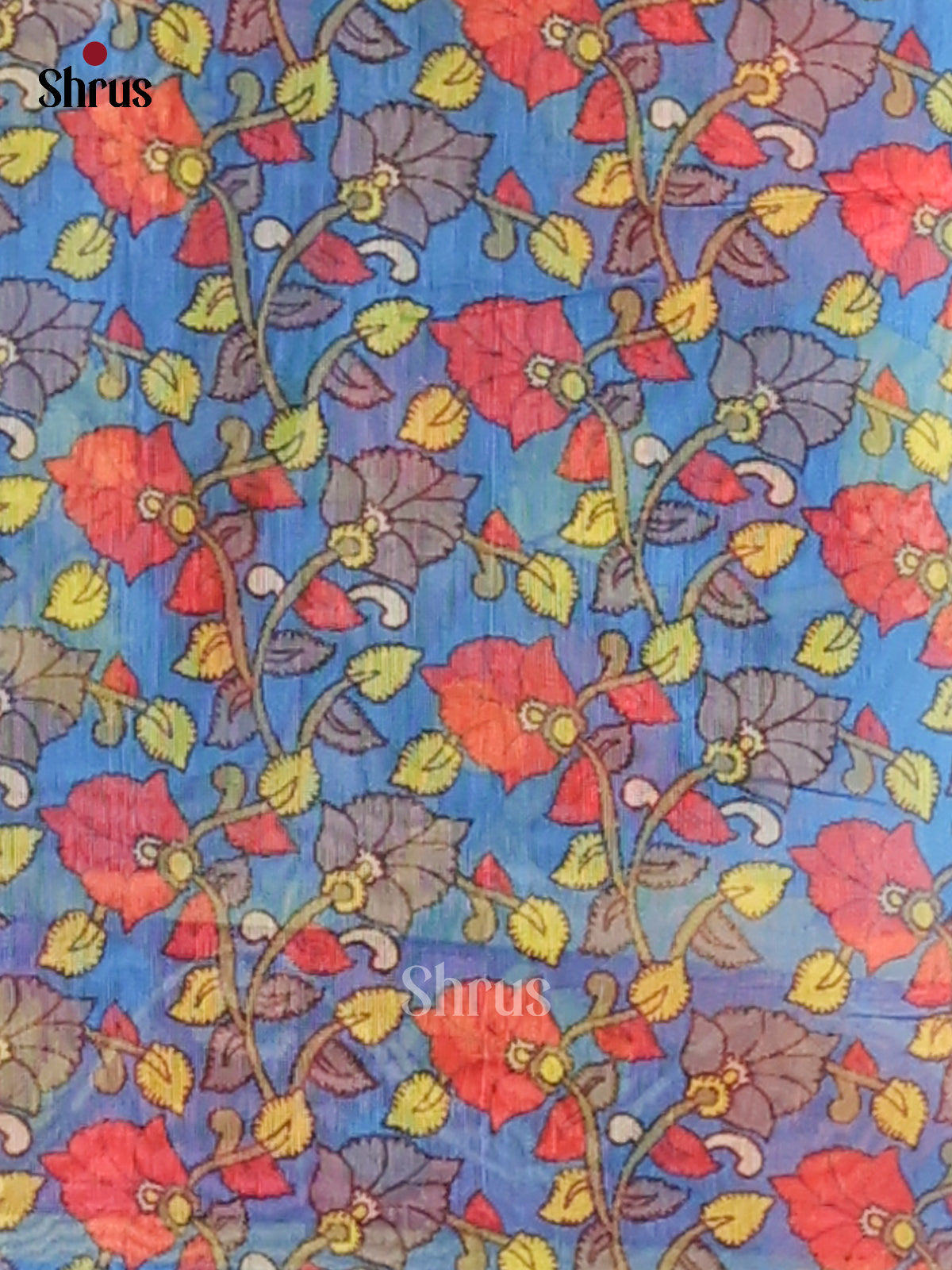 Yellow & Blue - Semi Maheshwari Print Saree