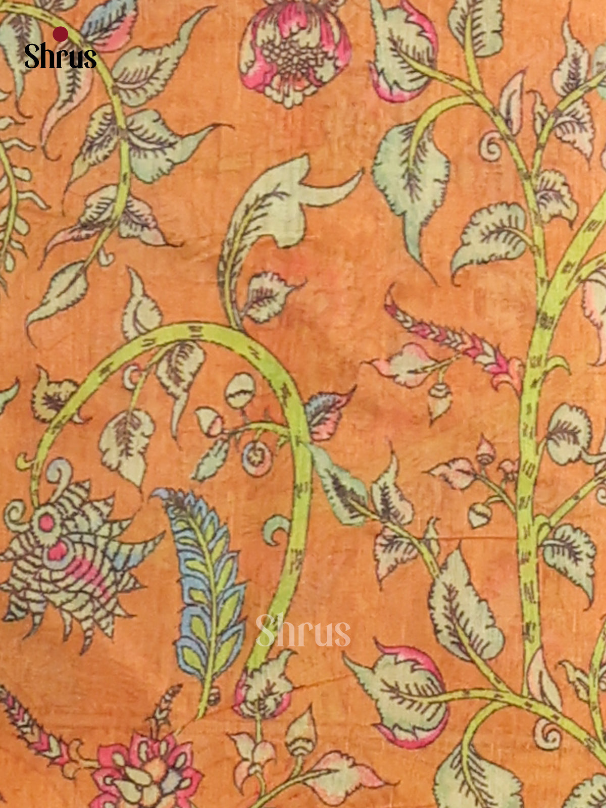 Grey & Orange - Semi Maheshwari Print Saree