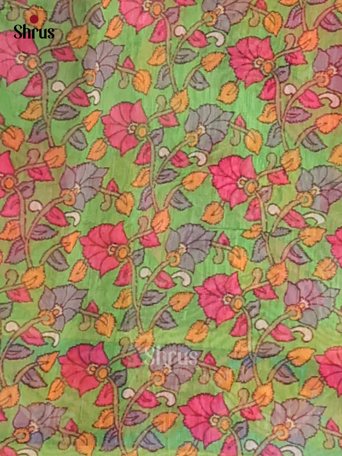 Pink & Green - Semi Maheshwari Print Saree