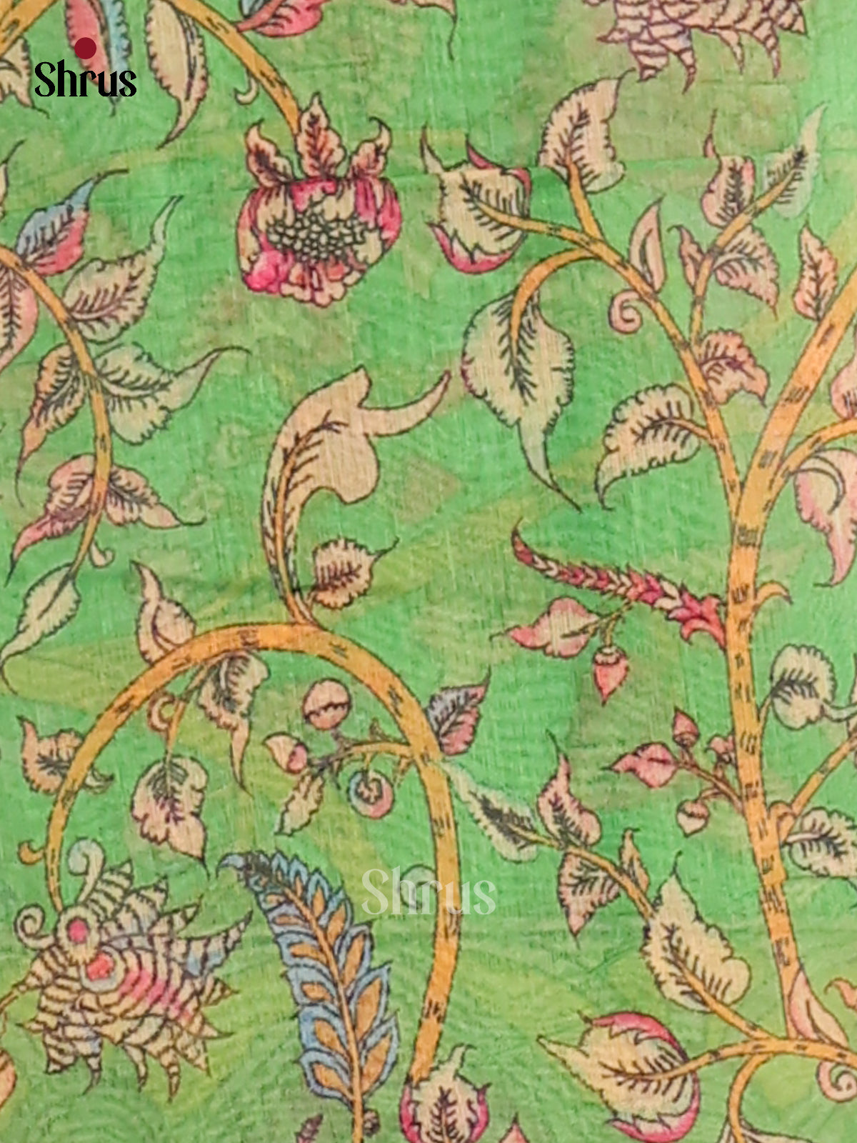 Pink & Green - Semi Maheshwari Print Saree