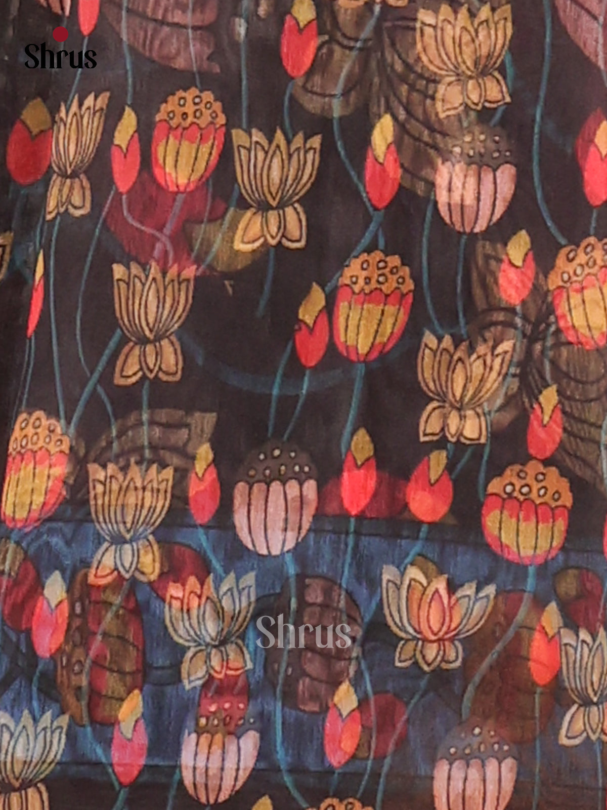 Red & Black - Semi Maheshwari Print Saree