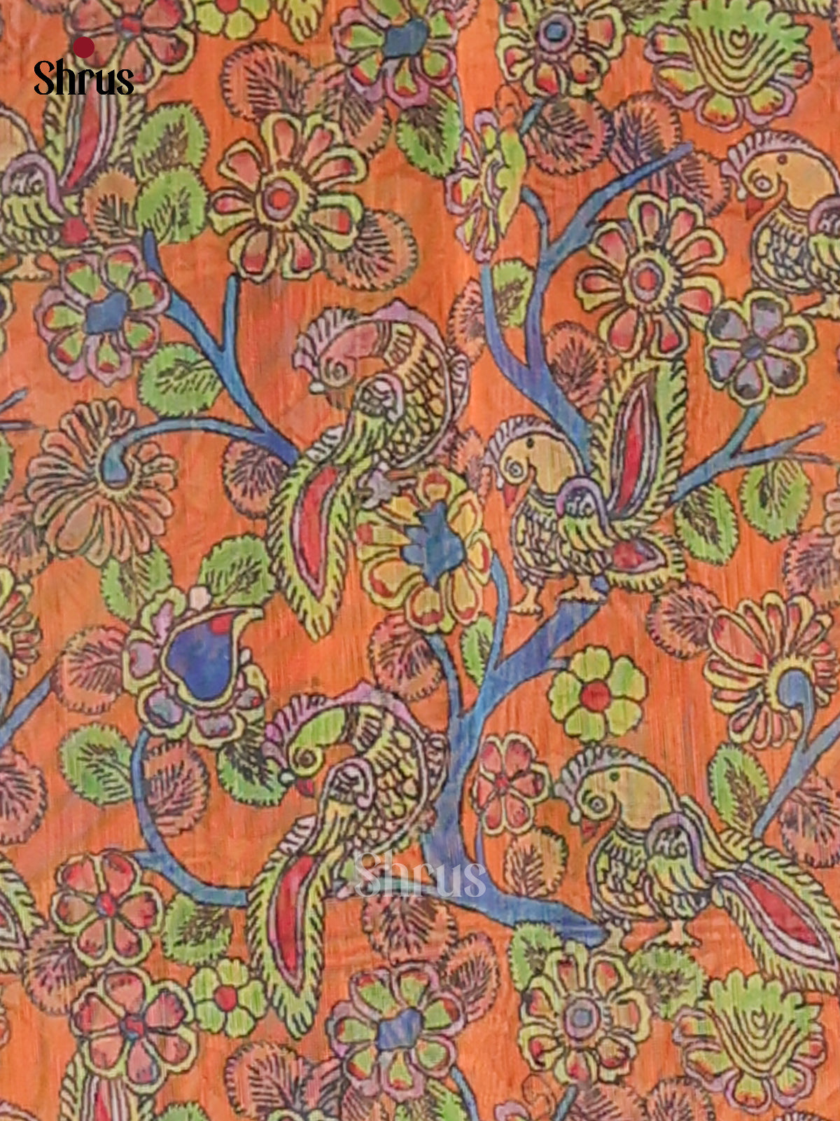 Blue & Orange - Semi Maheshwari Print Saree