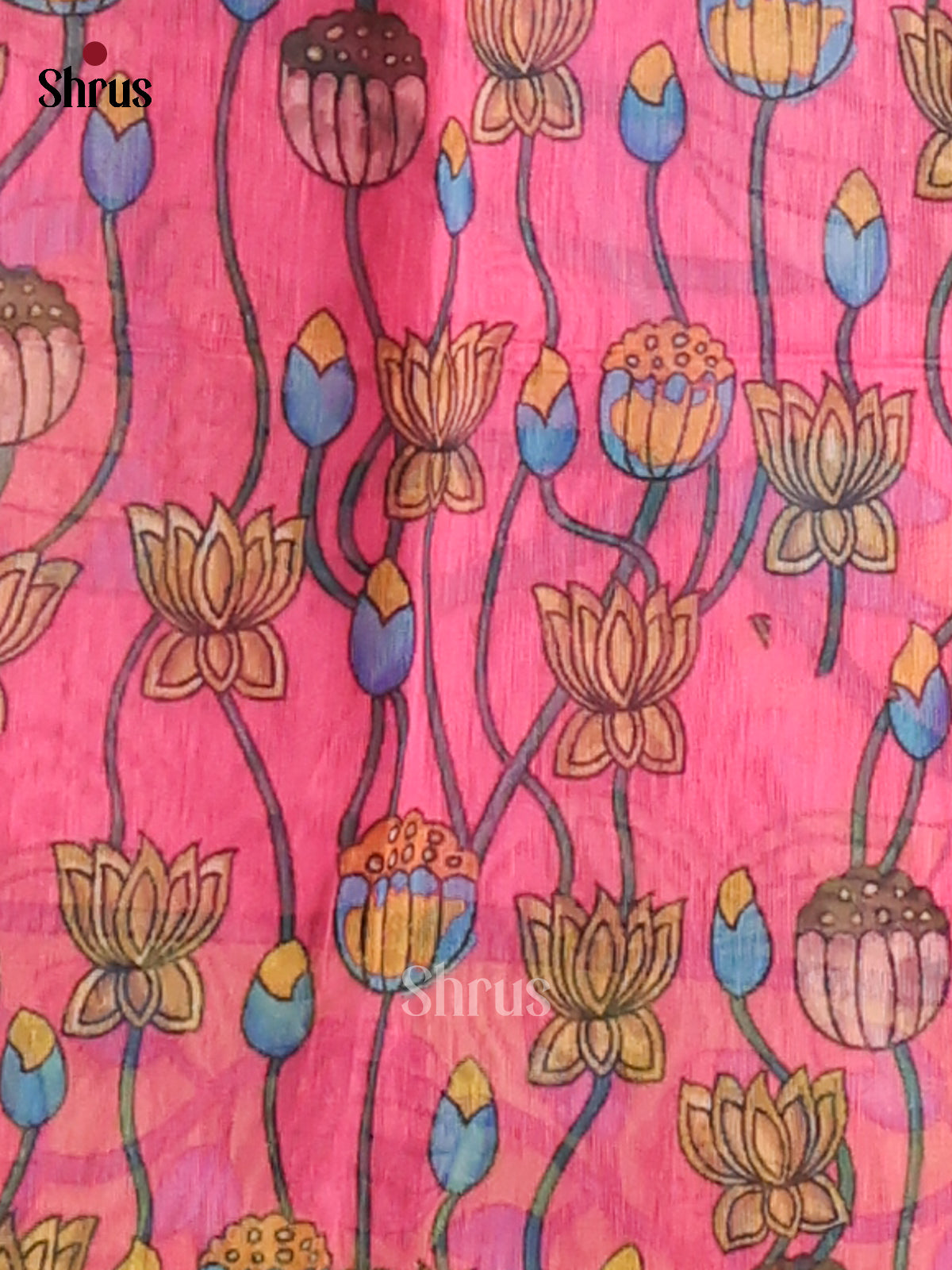 Blue & Pink - Semi Maheshwari Print Saree