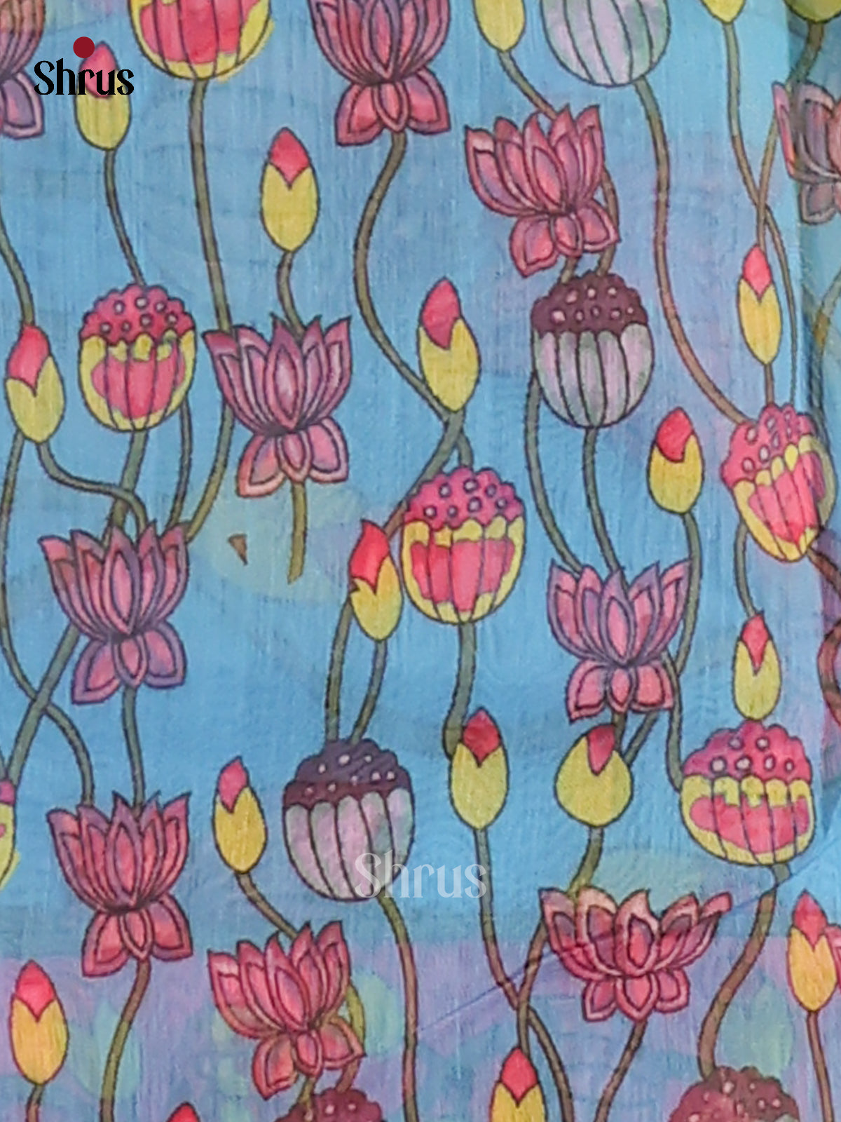 Yellow & Blue - Semi Maheshwari Print Saree