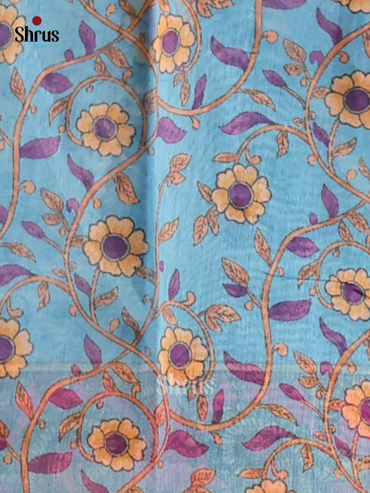 Purple & Blue - Semi Maheshwari Print Saree