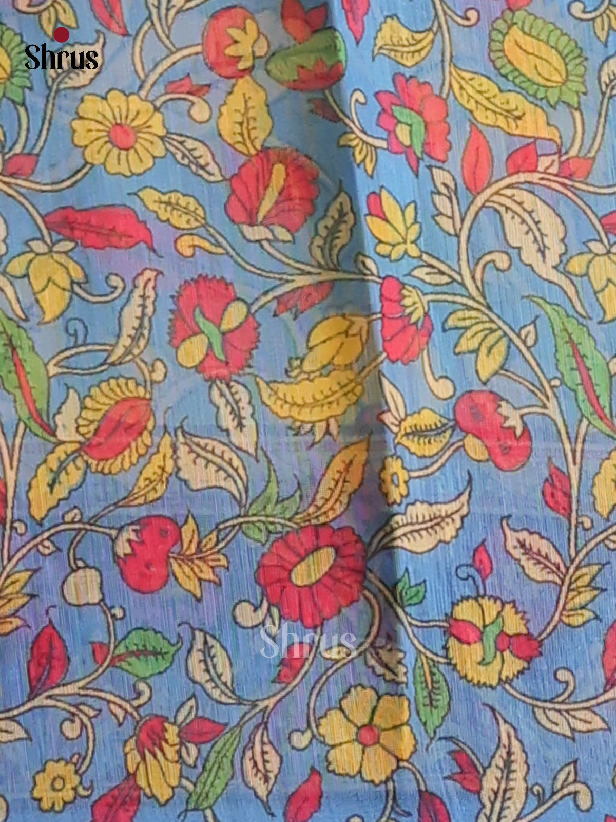 Yellow & Blue - Semi Maheshwari Print Saree