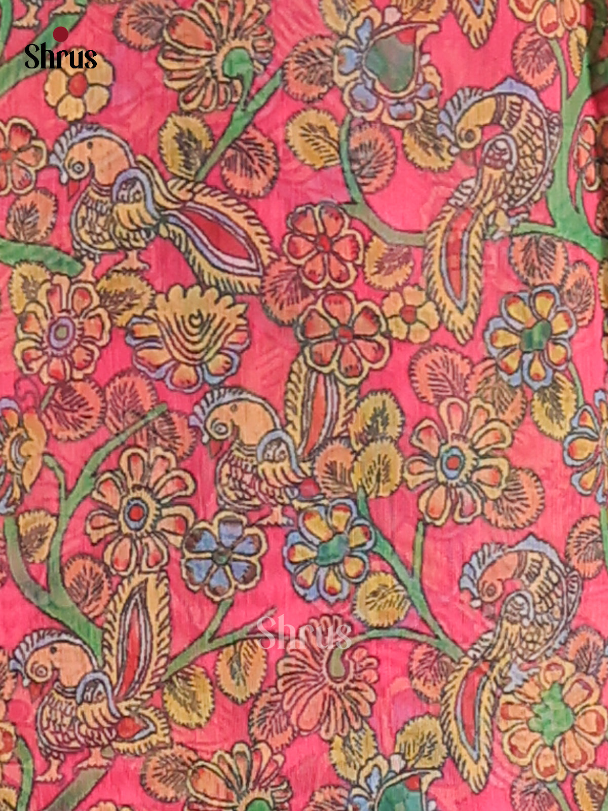 Green & Pink - Semi Maheshwari Print Saree