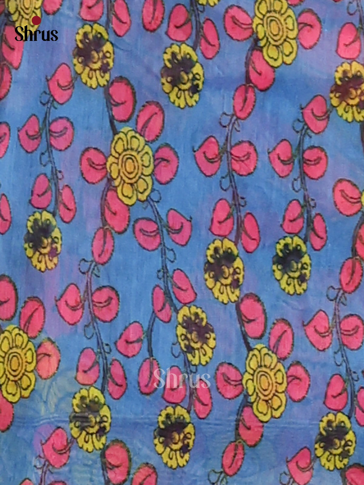 Yellow & Blue- Semi Maheshwari Print Saree