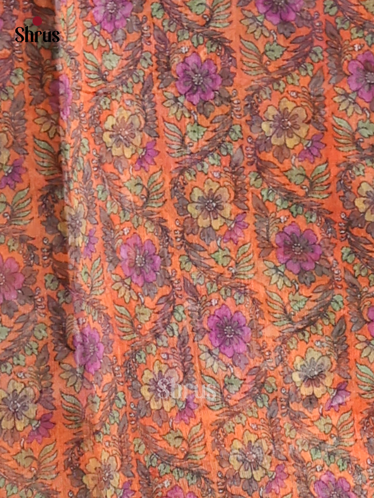 Grey & Orange - Semi Maheshwari Print Saree