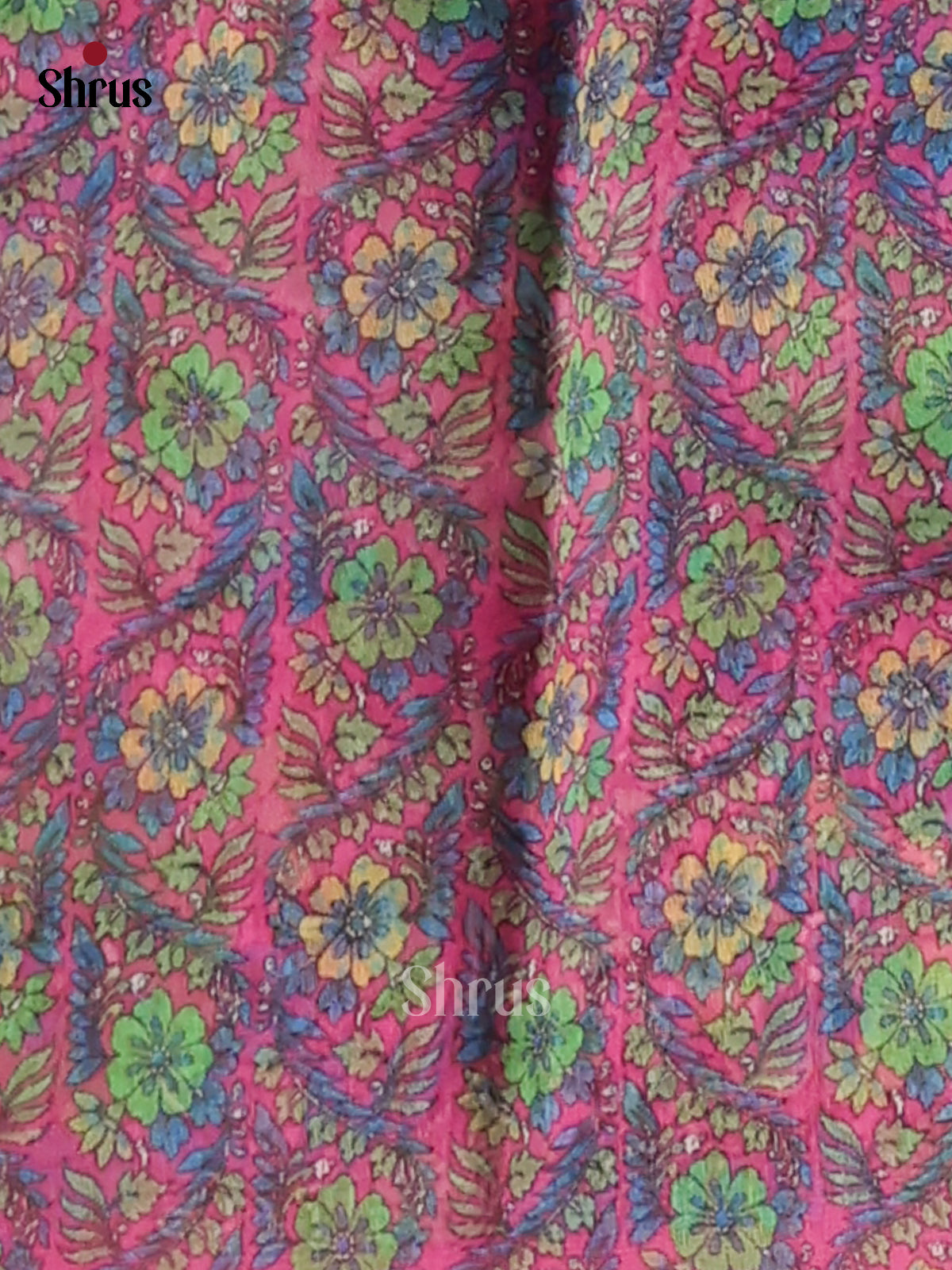 Blue & Pink - Semi Maheshwari Print Saree