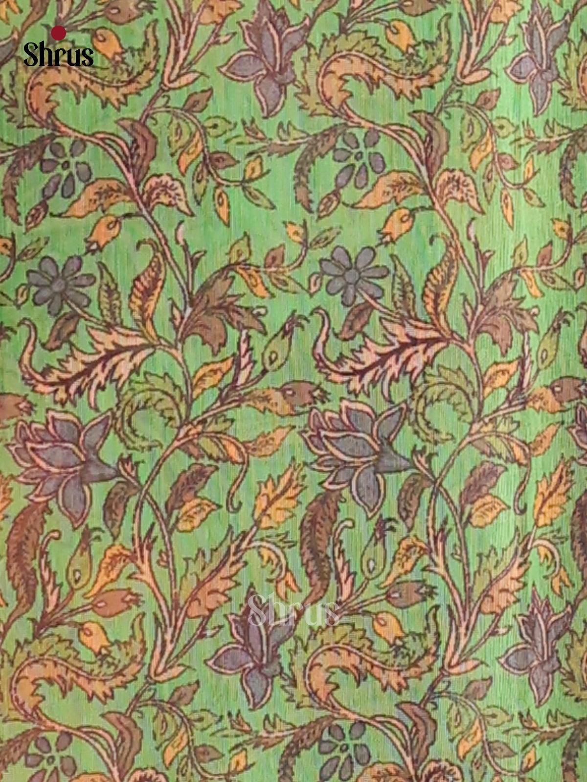 Grey & Green - Semi Maheshwari Print Saree